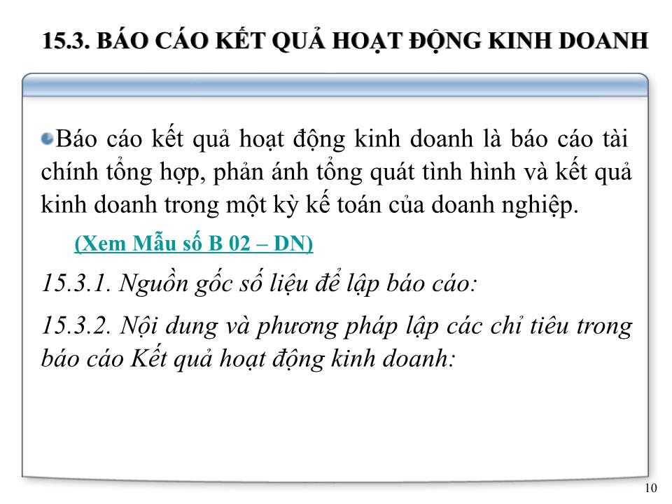 Bài giảng Kế toán doanh nghiệp - Chương 8: Báo cáo tài chính trang 10