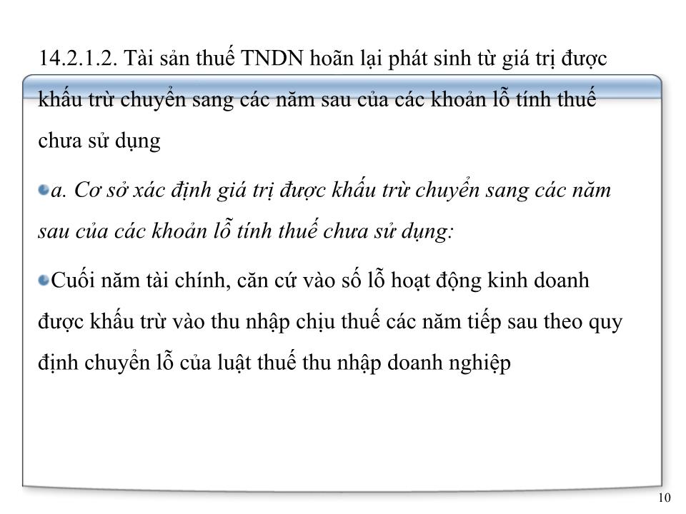 Bài giảng Kế toán doanh nghiệp - Chương 7: Kế toán thuế thu nhập doanh nghiệp trang 10