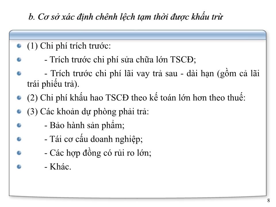 Bài giảng Kế toán doanh nghiệp - Chương 7: Kế toán thuế thu nhập doanh nghiệp trang 8