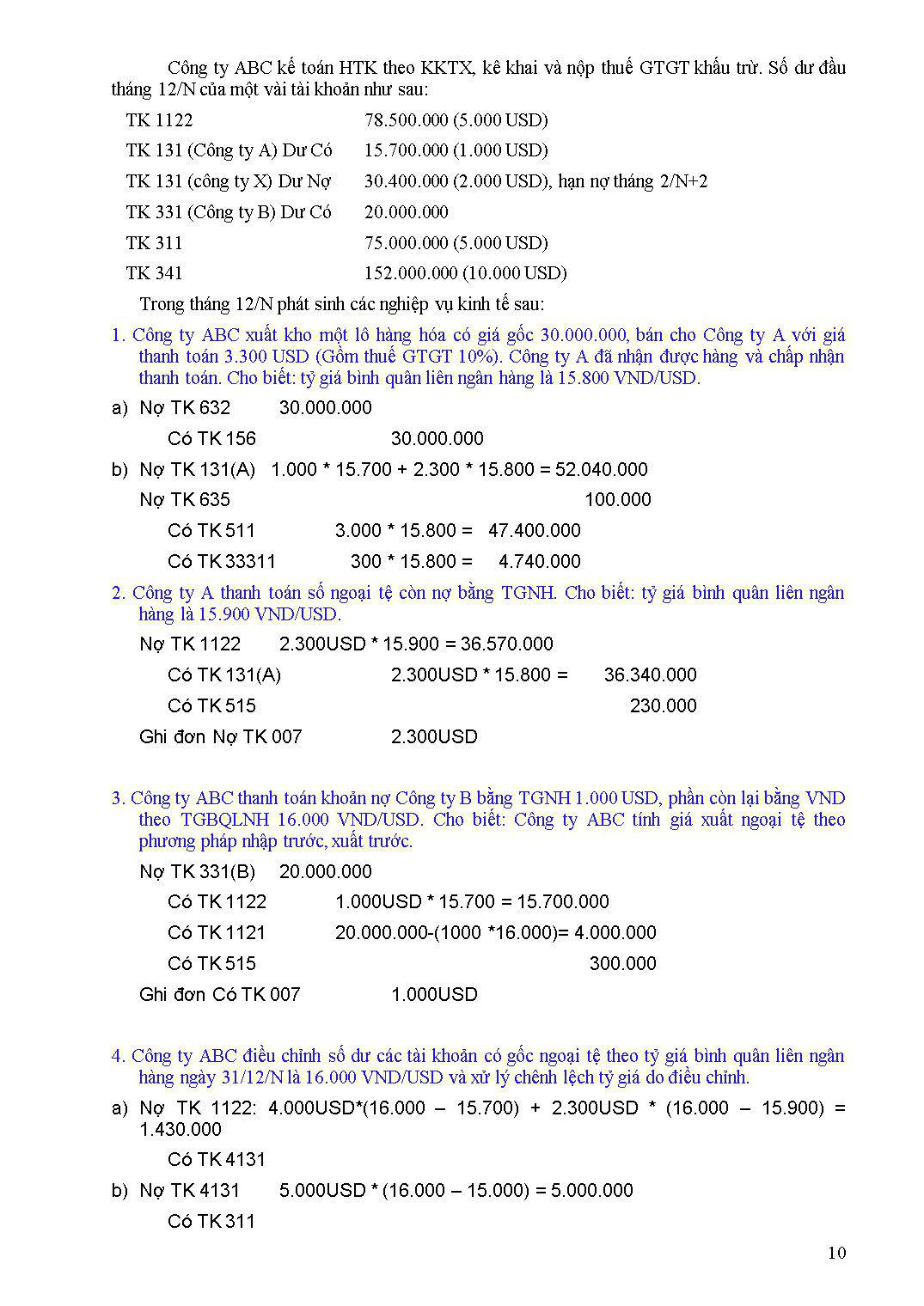 Bài tập Kế toán tài chính - Phần 3+4 trang 10