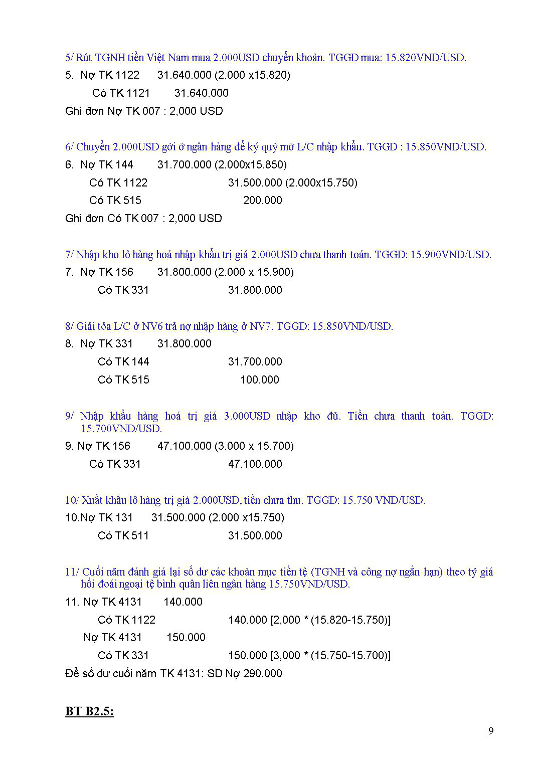 Bài tập Kế toán tài chính - Phần 3+4 trang 9