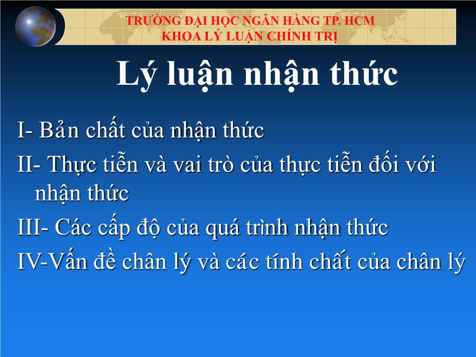 Bài giảng Lý luận nhận thức trang 1