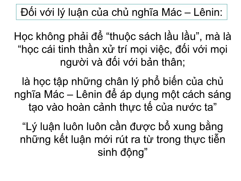 Bài giảng Tư tưởng Hồ Chí Minh - Chương 7: Một số vấn đề về vận dụng và phát triển tư tưởng Hồ Chí Minh trong công cuộc đổi mới trang 7