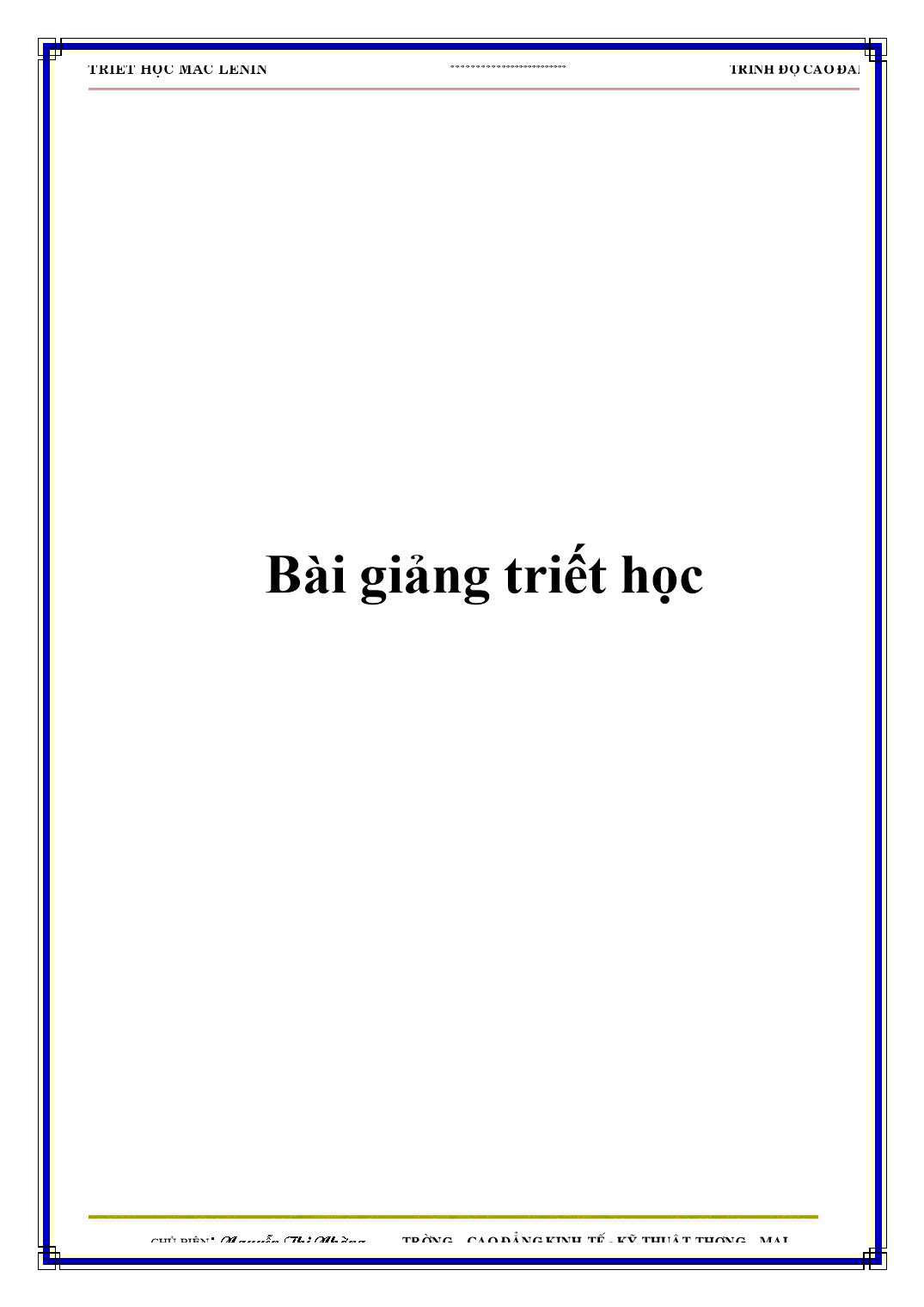 Bài giảng môn Triết học Mác-Lênin trang 1