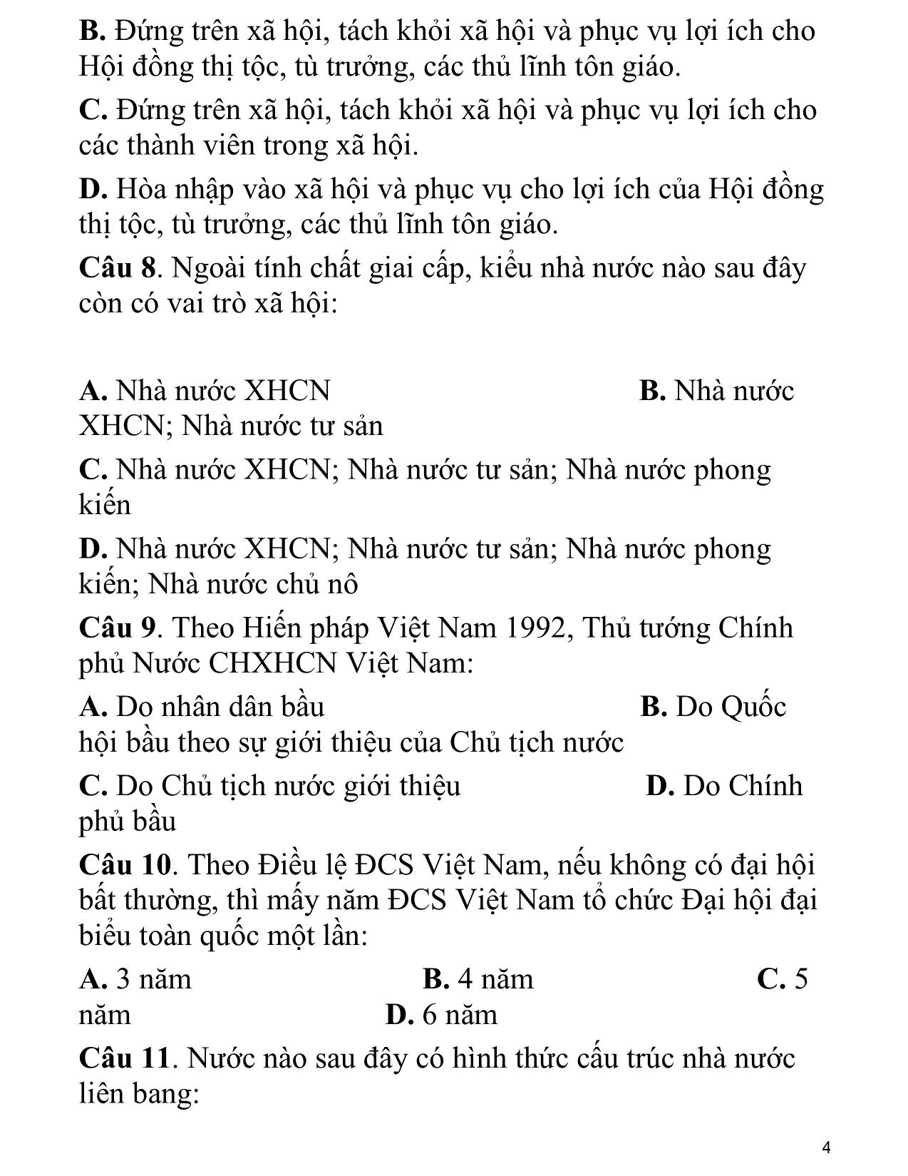 Câu hỏi ôn tập thi trắc nghiệm môn Pháp luật đại cương trang 4