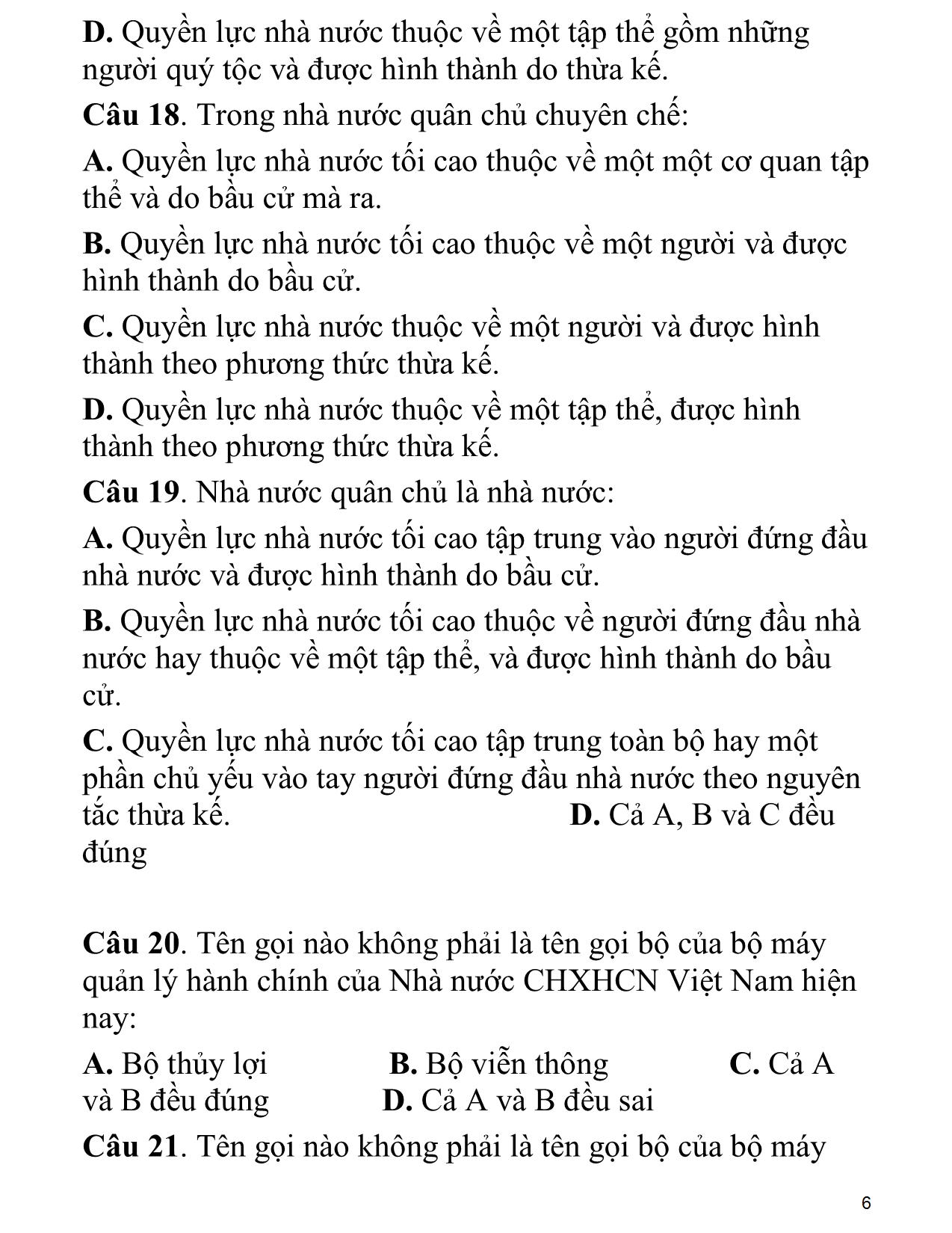 Câu hỏi ôn tập thi trắc nghiệm môn Pháp luật đại cương trang 6