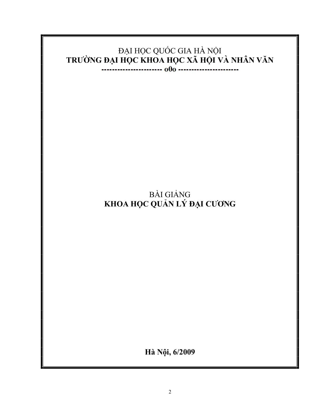 Bài giảng Khoa học quản lý đại cương - Trường đại học Khoa học Xã hội và Nhân văn trang 2