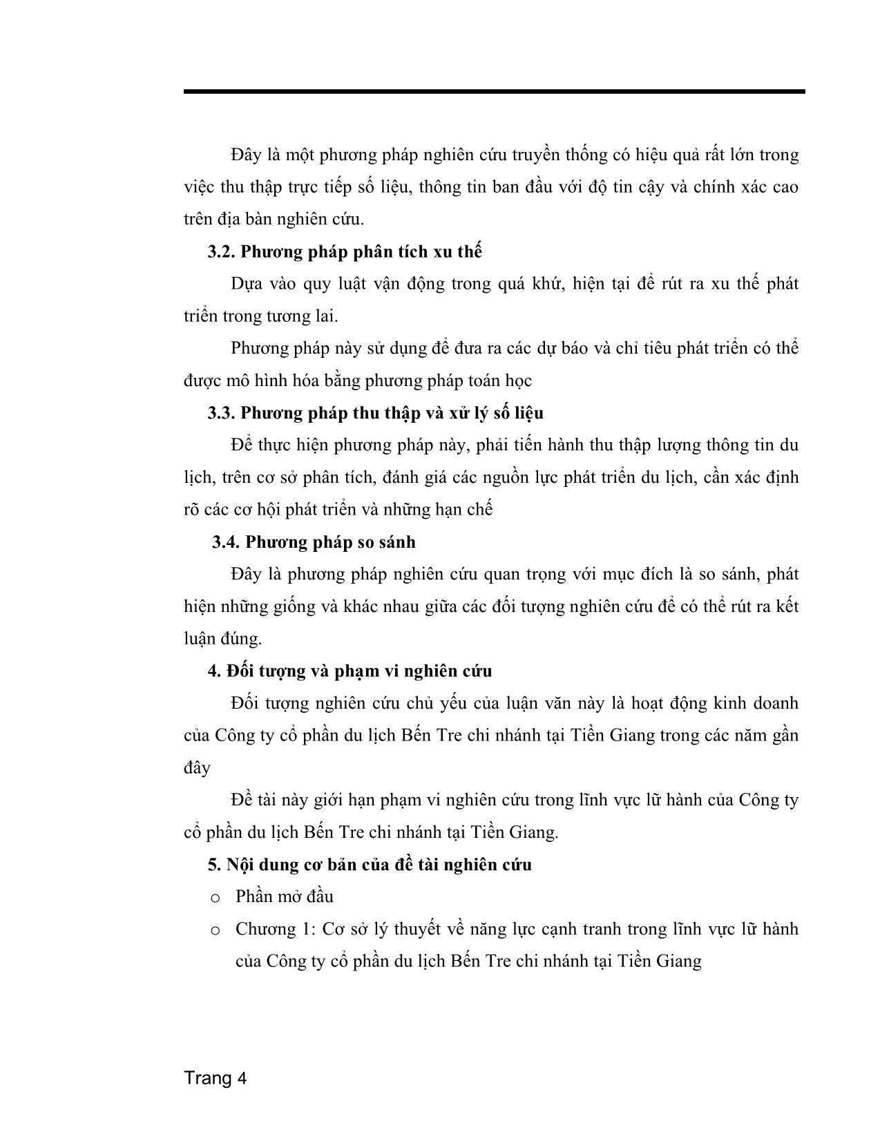 Luận văn Giải pháp nâng cao năng lực cạnh tranh trong lĩnh vực lữ hành cho công ty Cổ phần du lịch Bến Tre chi nhánh tại Tiền Giang trang 4