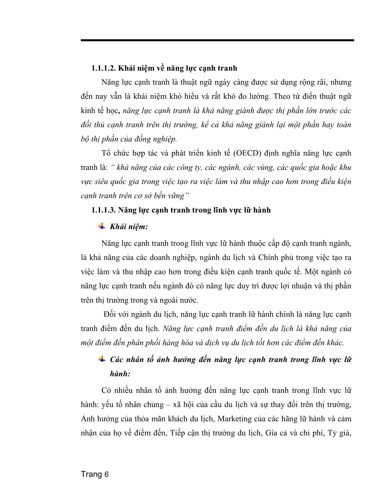 Luận văn Giải pháp nâng cao năng lực cạnh tranh trong lĩnh vực lữ hành cho công ty Cổ phần du lịch Bến Tre chi nhánh tại Tiền Giang trang 6