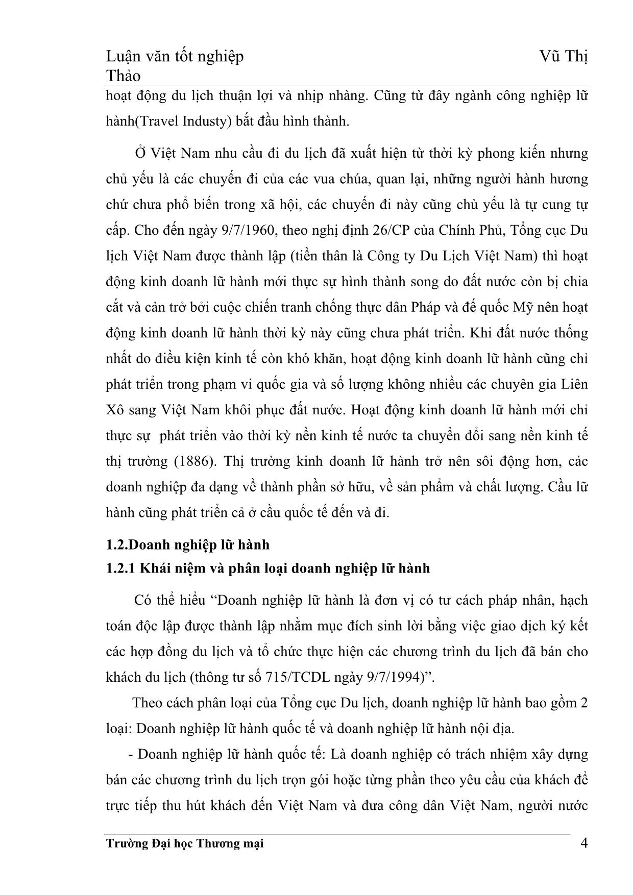 Luận văn Giải pháp phát triển hoạt động kinh doanh lữ hành nội địa của Xí nghiệp Đầu tư và phát triển du lịch Sông Hồng thuộc Công ty Du lịch và thương mại tổng hợp Thăng Long trang 5