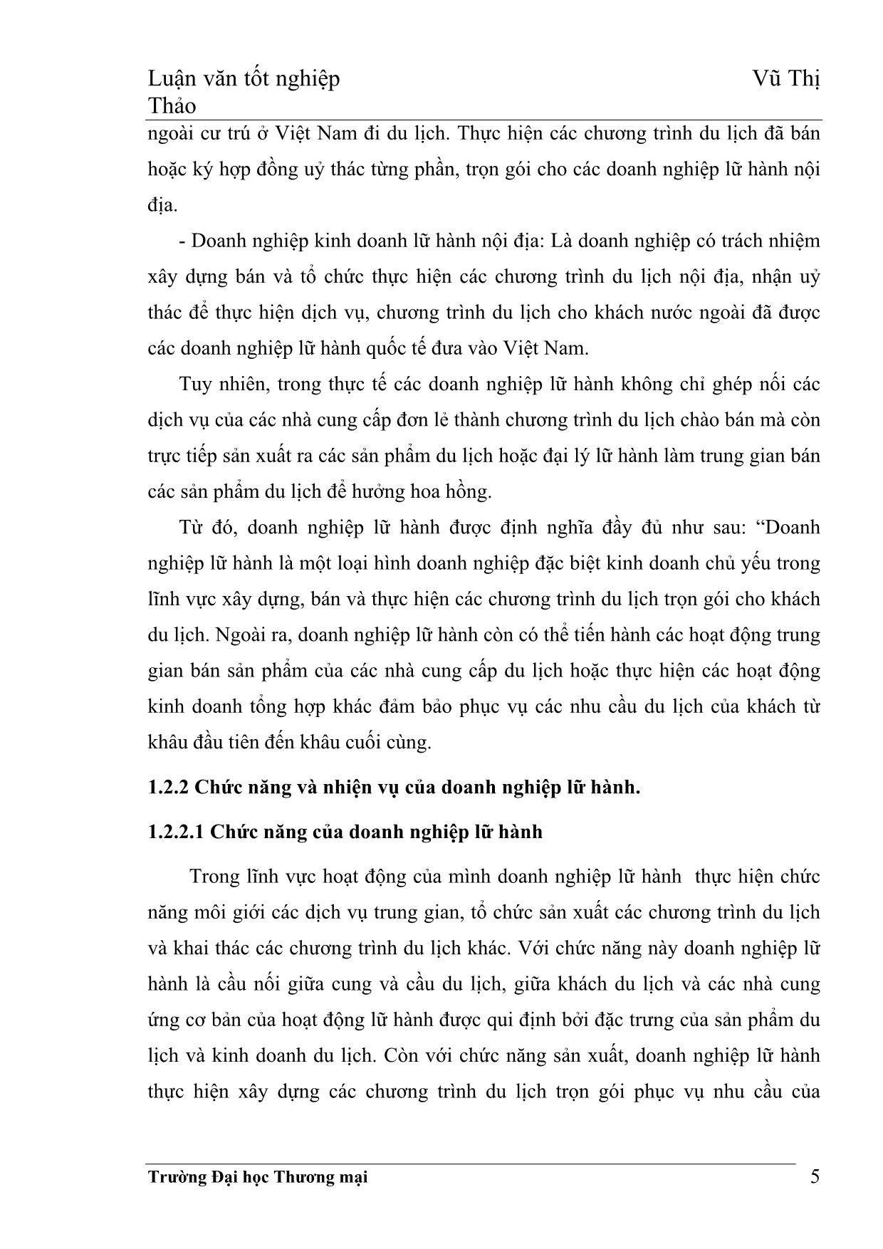 Luận văn Giải pháp phát triển hoạt động kinh doanh lữ hành nội địa của Xí nghiệp Đầu tư và phát triển du lịch Sông Hồng thuộc Công ty Du lịch và thương mại tổng hợp Thăng Long trang 6