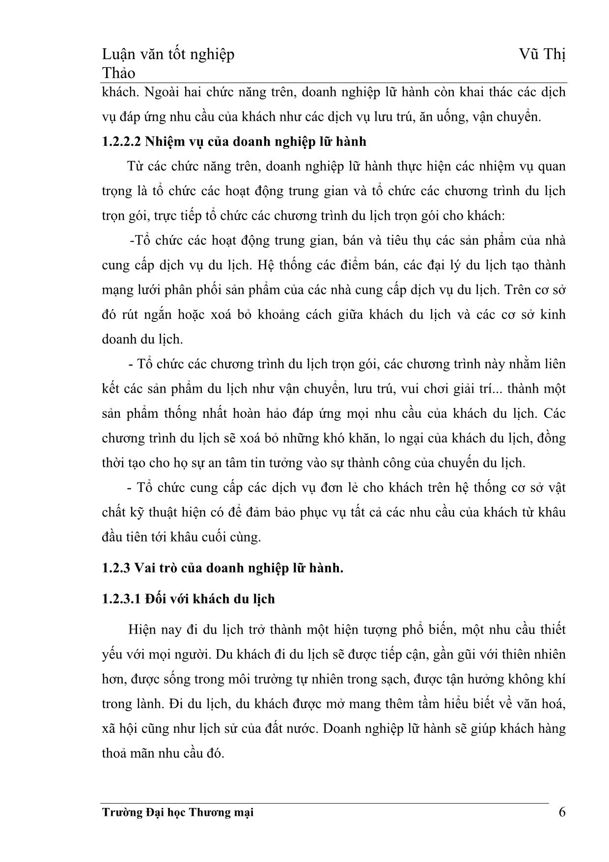Luận văn Giải pháp phát triển hoạt động kinh doanh lữ hành nội địa của Xí nghiệp Đầu tư và phát triển du lịch Sông Hồng thuộc Công ty Du lịch và thương mại tổng hợp Thăng Long trang 7
