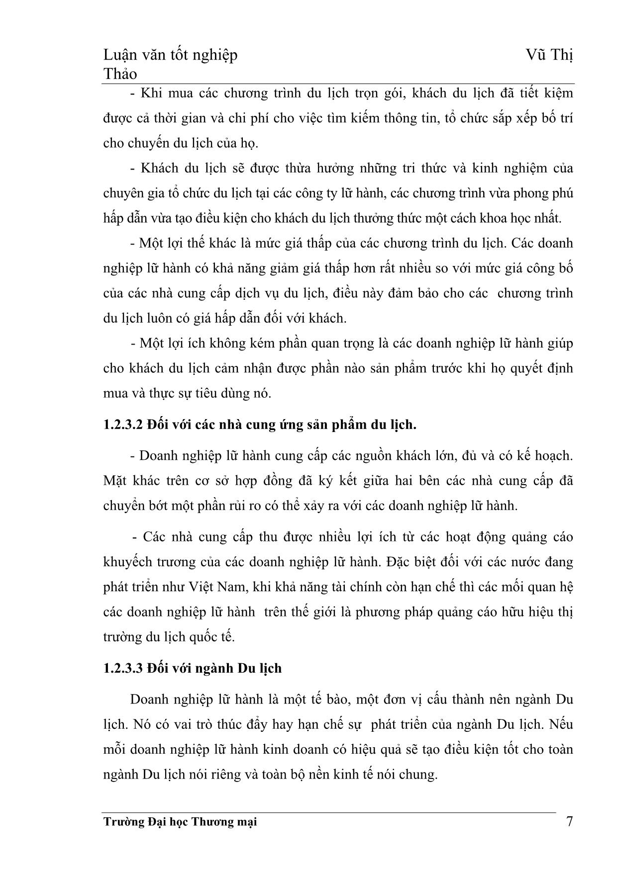 Luận văn Giải pháp phát triển hoạt động kinh doanh lữ hành nội địa của Xí nghiệp Đầu tư và phát triển du lịch Sông Hồng thuộc Công ty Du lịch và thương mại tổng hợp Thăng Long trang 8