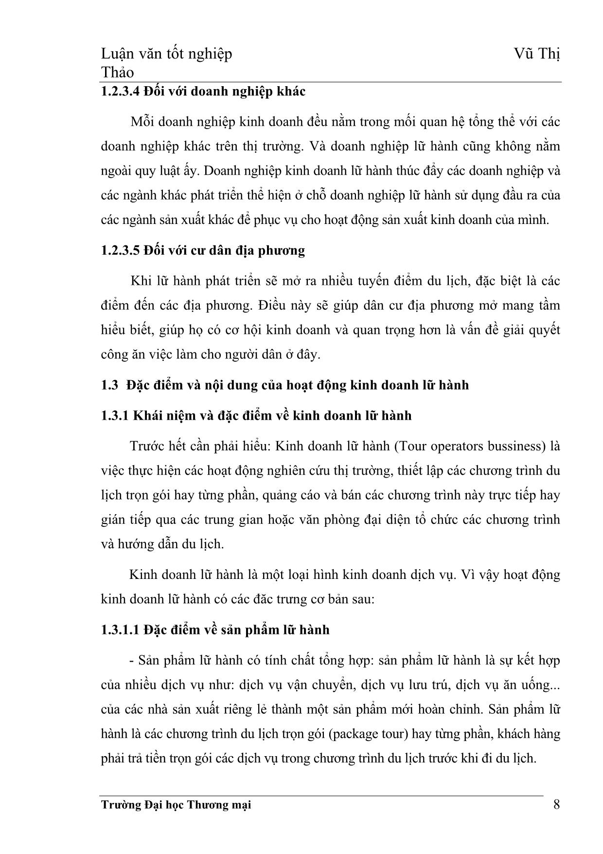Luận văn Giải pháp phát triển hoạt động kinh doanh lữ hành nội địa của Xí nghiệp Đầu tư và phát triển du lịch Sông Hồng thuộc Công ty Du lịch và thương mại tổng hợp Thăng Long trang 9