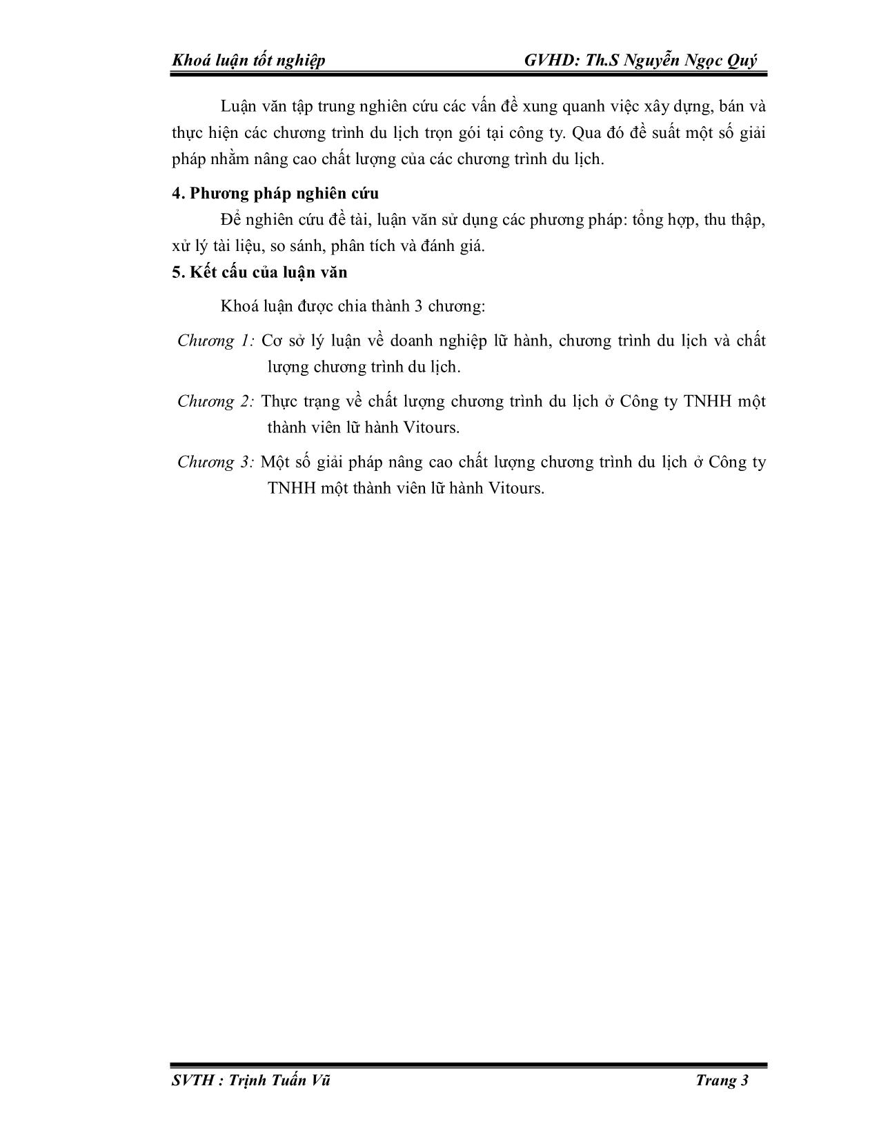 Luận văn Một số giải pháp nâng cao chất lượng chương trình du lịch ở Công ty TNHH một thành viên lữ hành Vitours trang 3