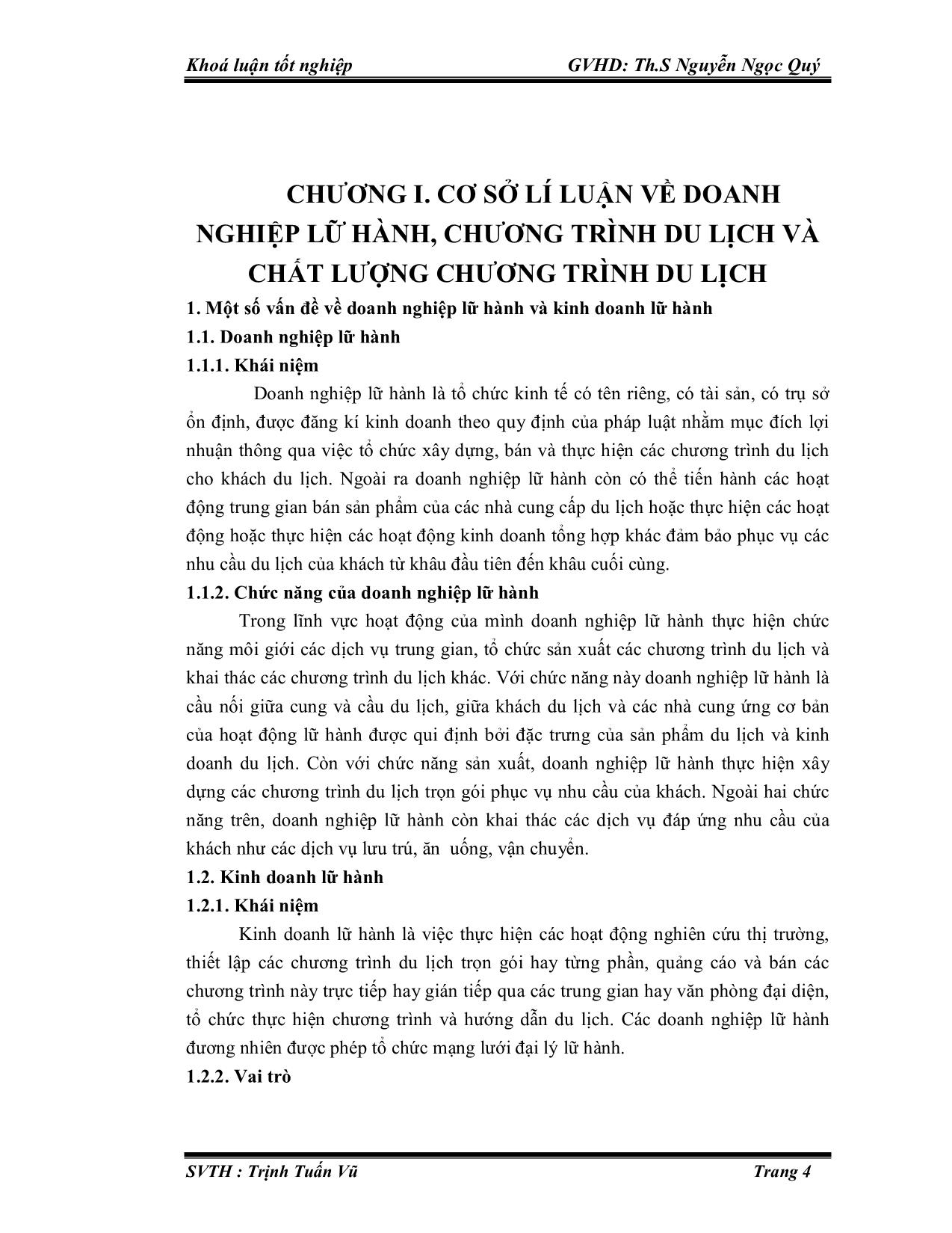 Luận văn Một số giải pháp nâng cao chất lượng chương trình du lịch ở Công ty TNHH một thành viên lữ hành Vitours trang 4