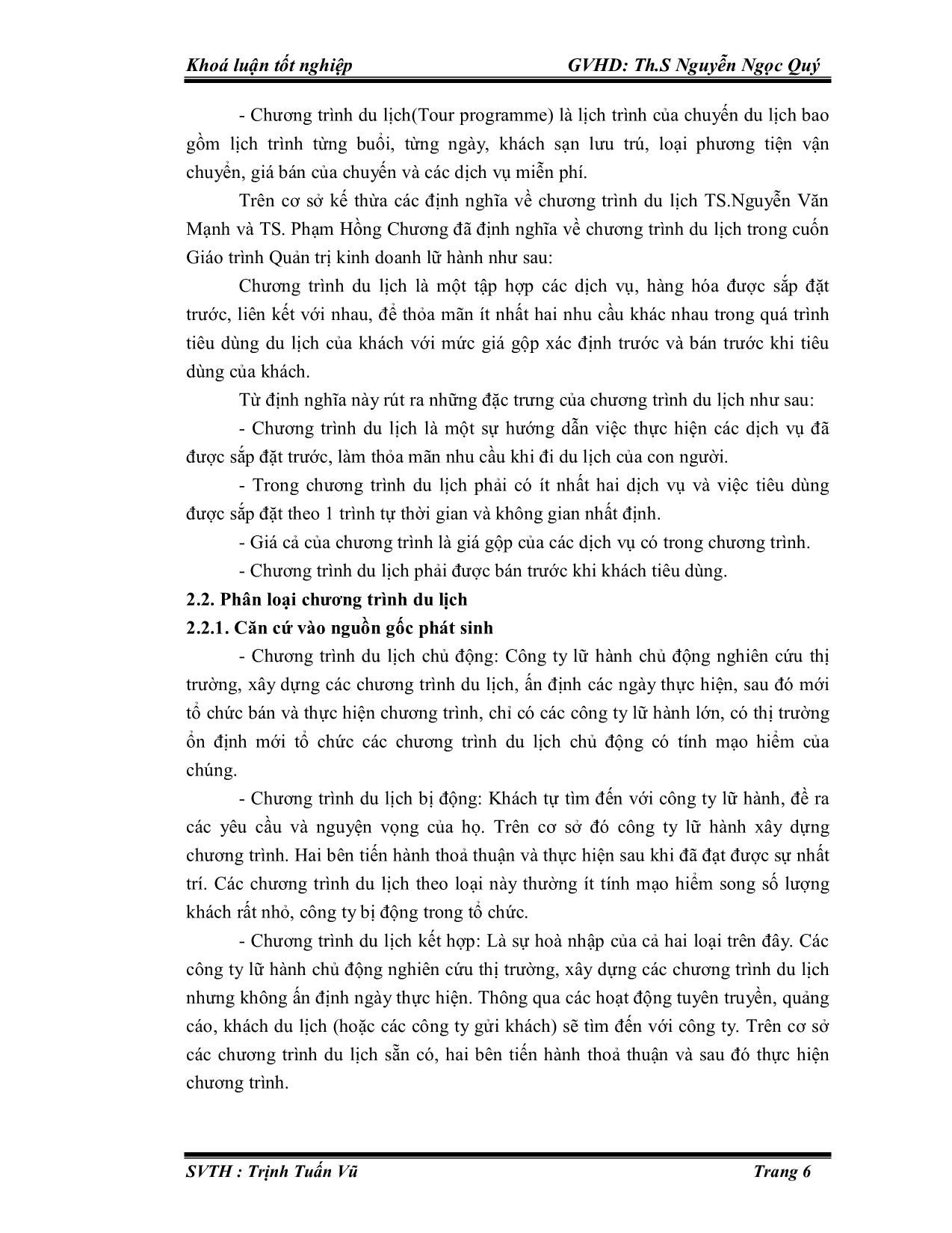 Luận văn Một số giải pháp nâng cao chất lượng chương trình du lịch ở Công ty TNHH một thành viên lữ hành Vitours trang 6