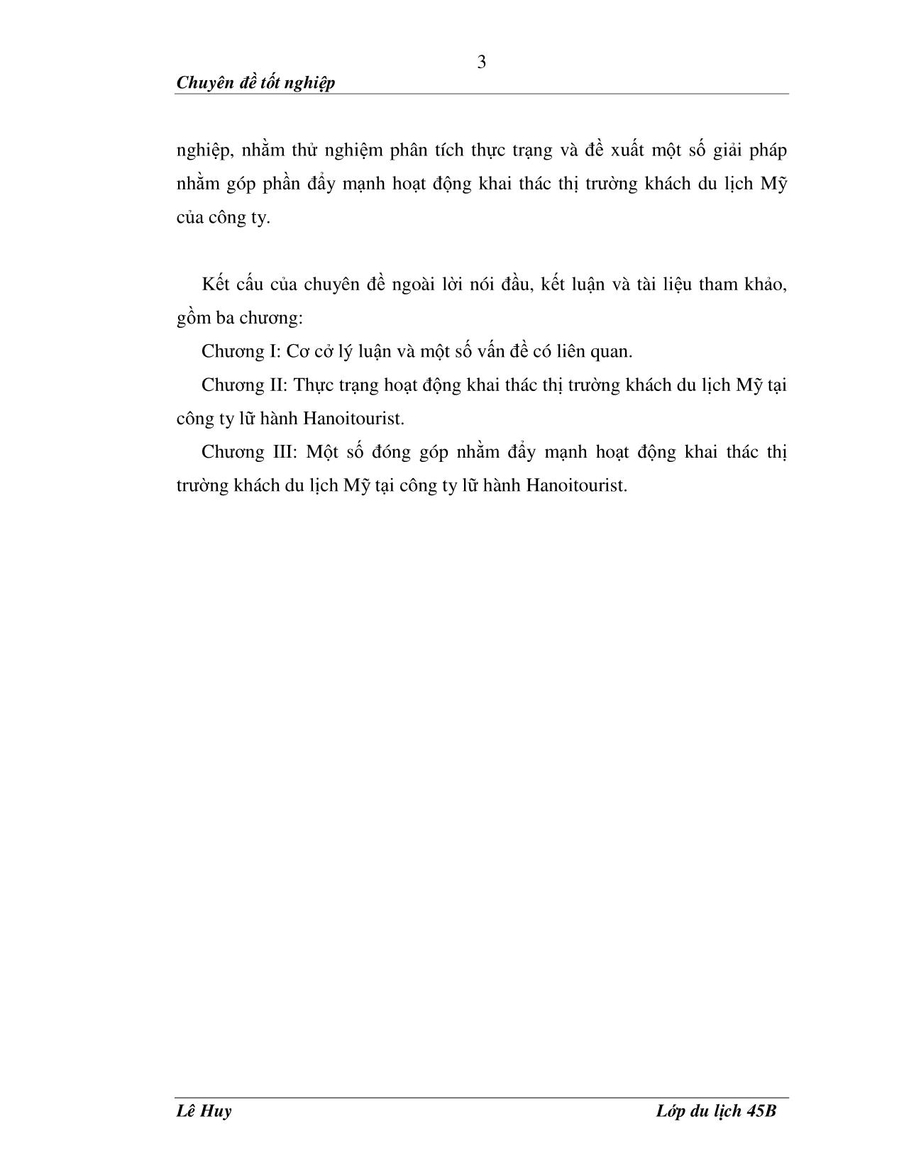 Đề tài Đẩy mạnh hoạt động khai thác thị trường khách du lịch Mỹ tại công ty lữ hành Hanoitourist trang 3