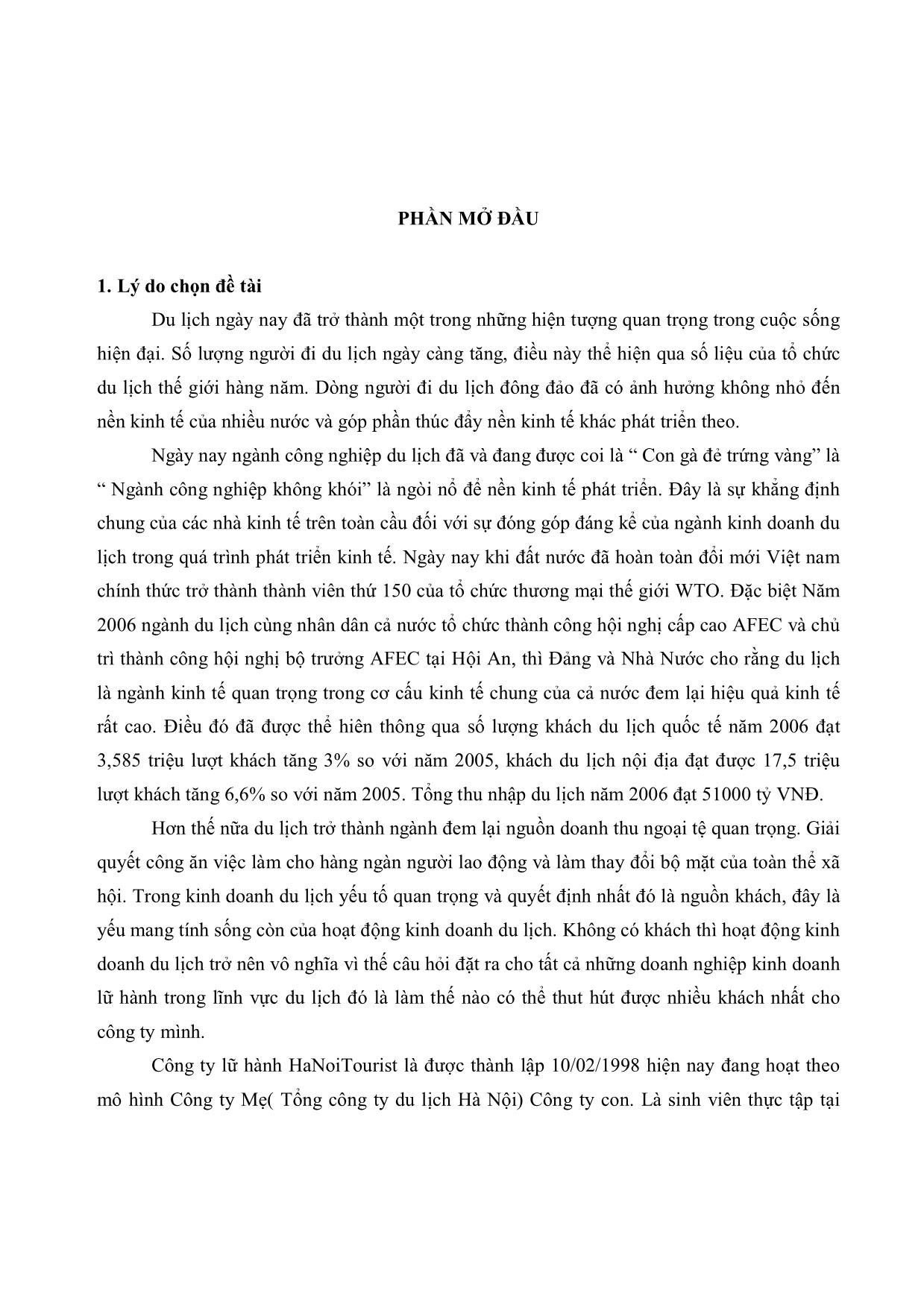 Thực trạng và một số giải pháp trong việc thu hút khách nội địa tại công ty lữ hành HaNoiTourist trang 2
