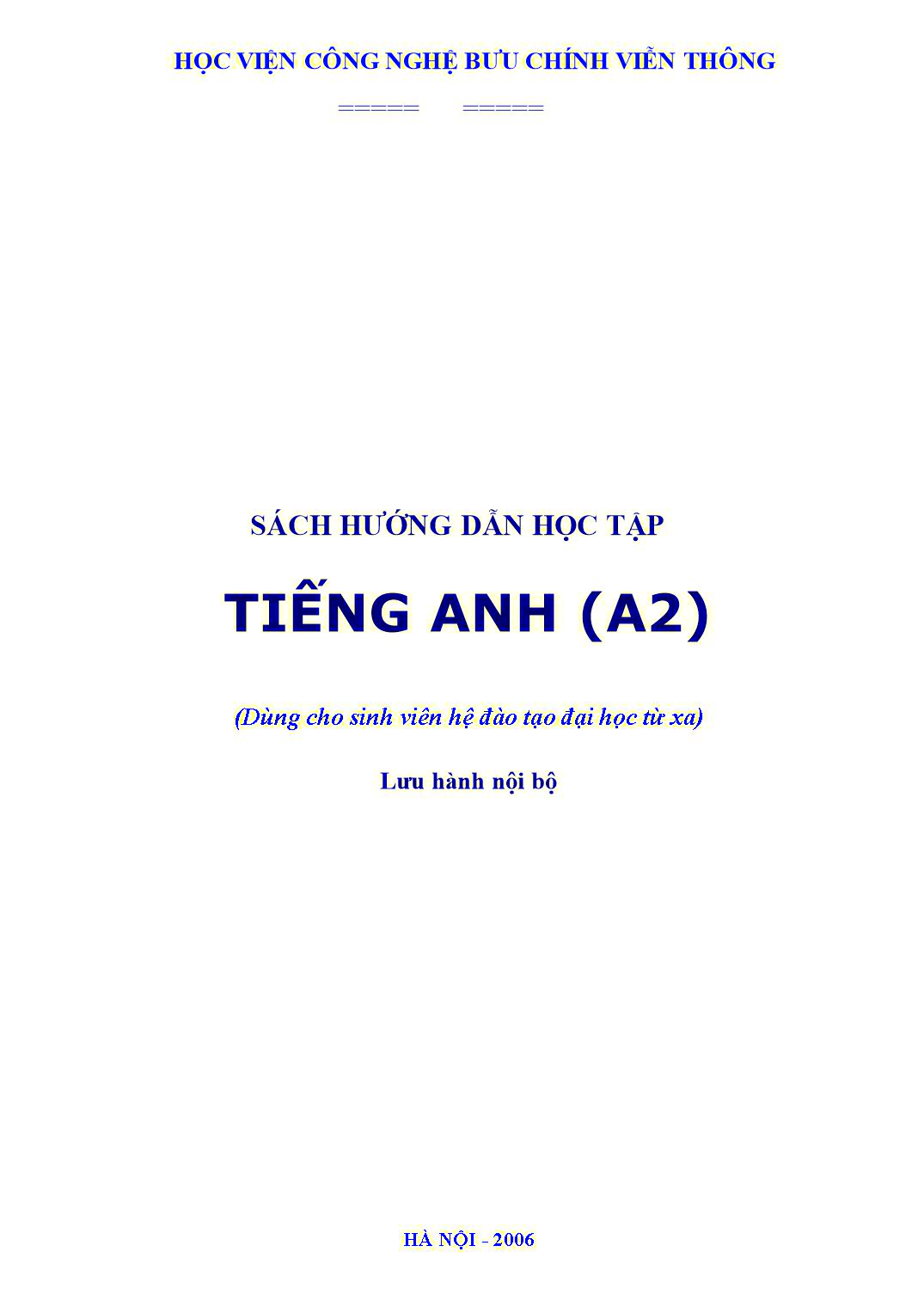 Giáo trình Tiếng Anh (A2) trang 1