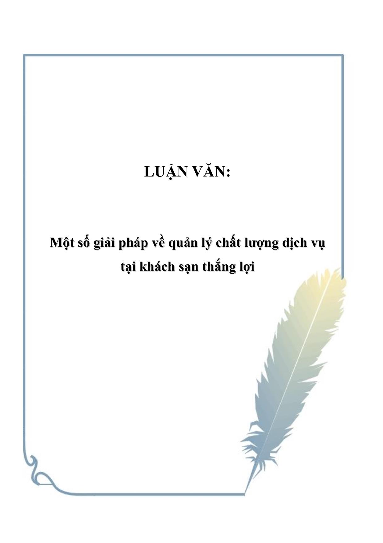 Một số giải pháp về quản lý chất lượng dịch vụ tại khách sạn Thắng Lợi trang 1