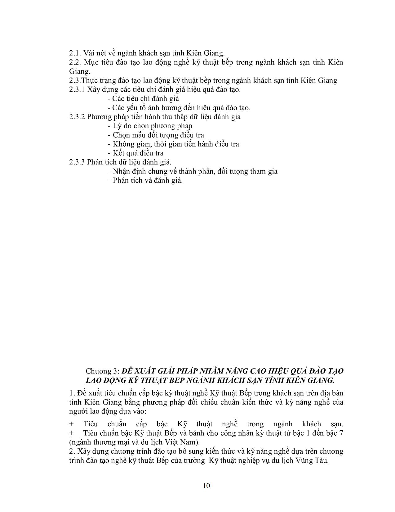Tiểu luận Một số giải pháp nhằm nâng cao hiệu quả đào tạo lao động kỹ thuật bếp trong ngành khách sạn tỉnh Kiên Giang trang 10