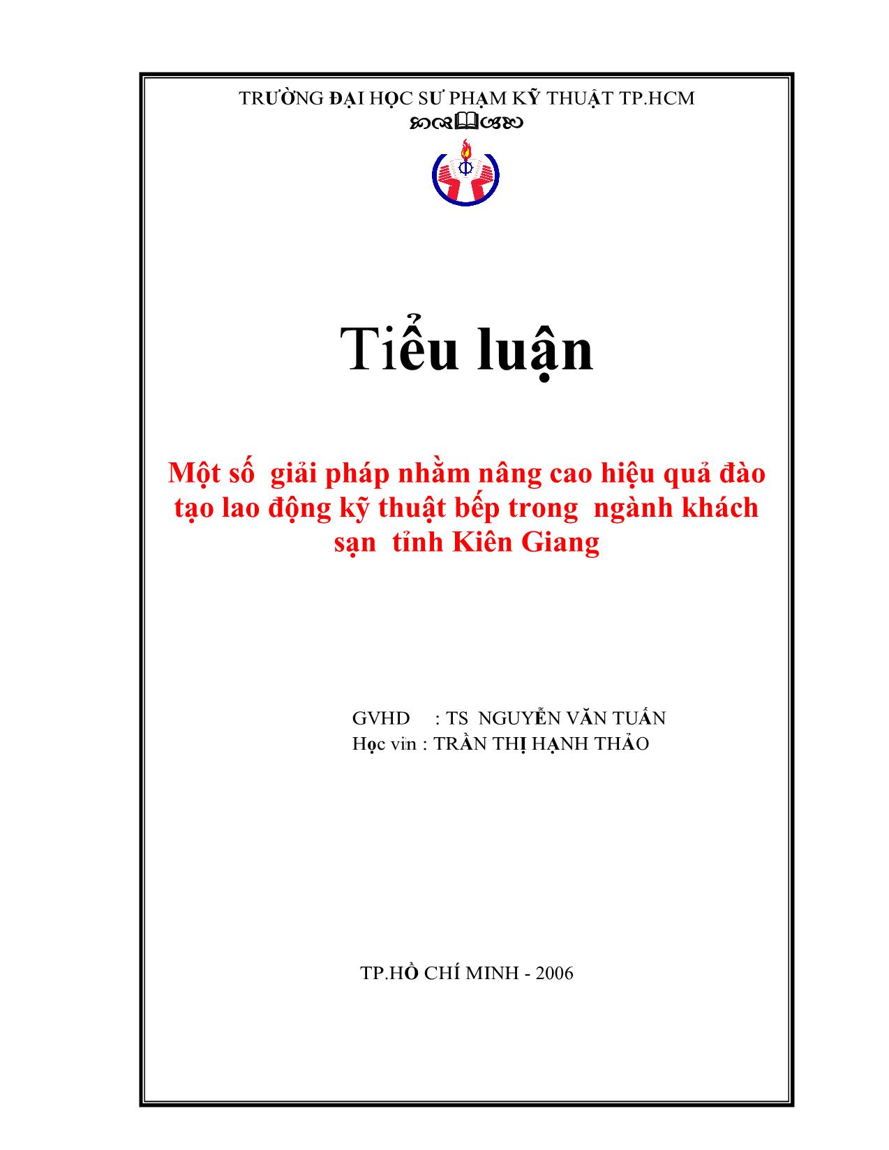 Tiểu luận Một số giải pháp nhằm nâng cao hiệu quả đào tạo lao động kỹ thuật bếp trong ngành khách sạn tỉnh Kiên Giang trang 1