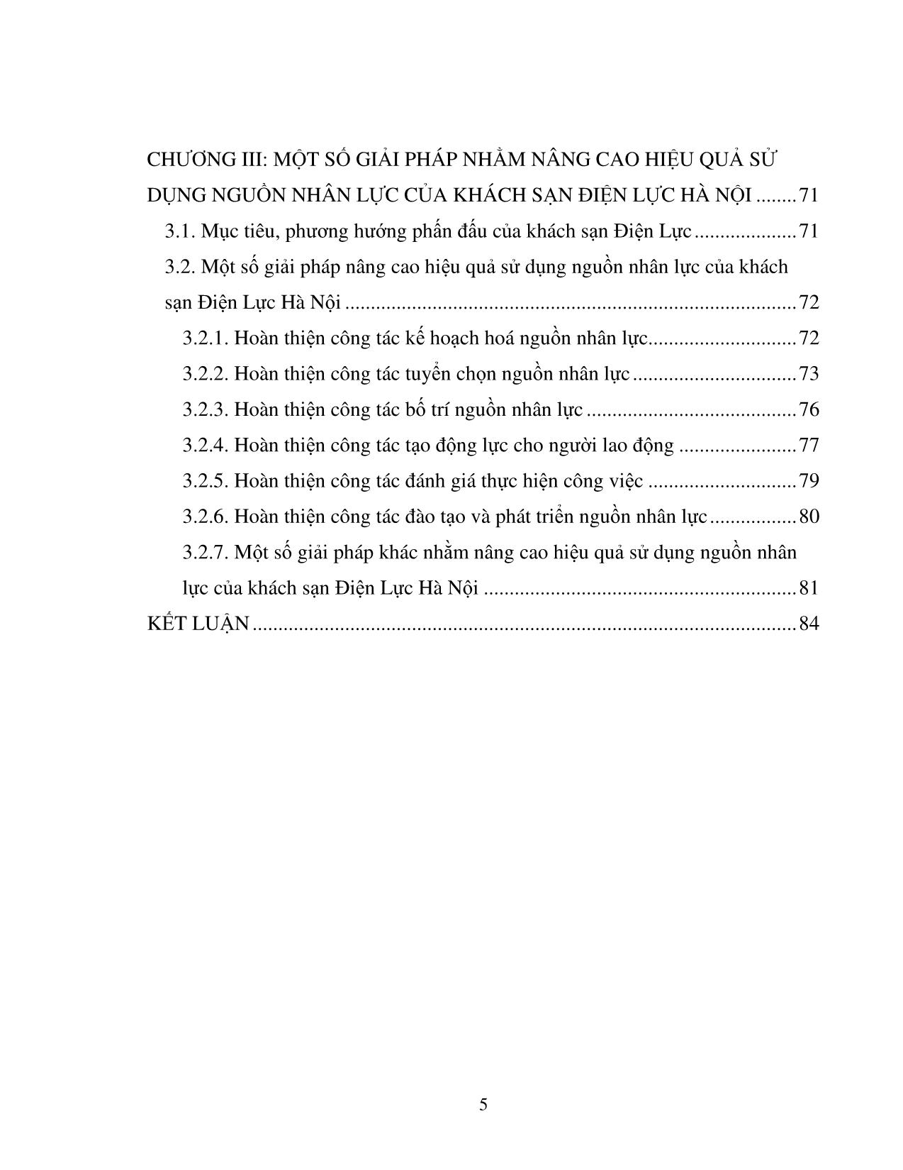 Giải pháp nâng cao hiệu quả sử dụng nguồn nhân lực của Khách sạn Điện Lực Hà Nội trang 5