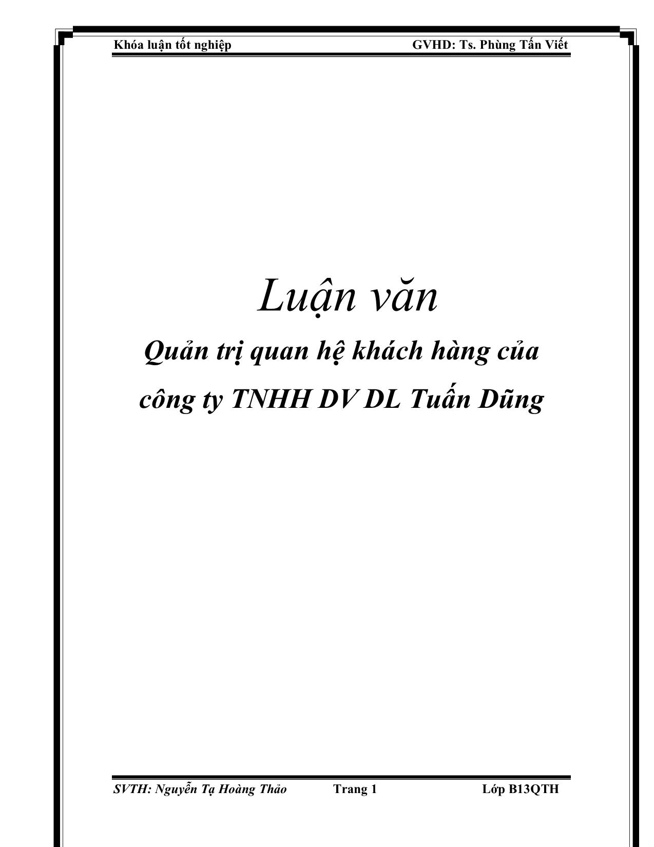 Luận văn Quản trị quan hệ khách hàng của công ty TNHH DV DL Tuấn Dũng trang 1