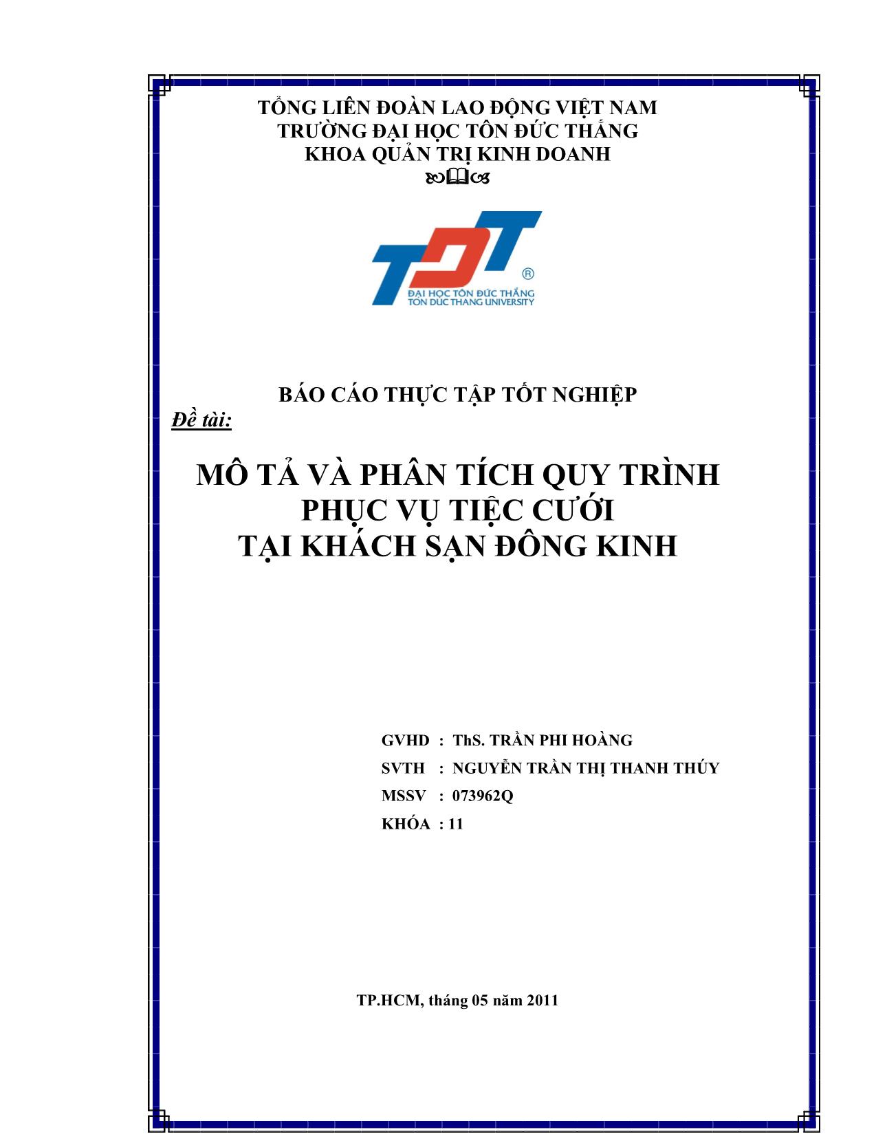 Đề tài Mô tả và phân tích quy trình phục vụ tiệc cưới tại khách sạn Đông Kinh trang 1