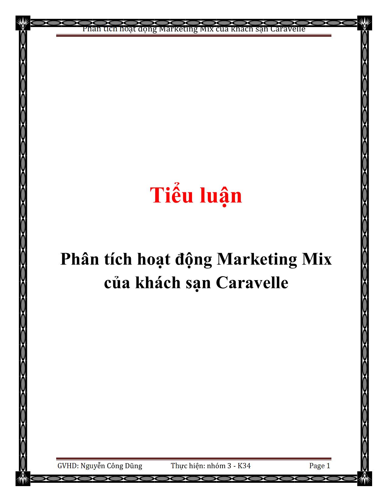 Tiểu luận Phân tích hoạt động Marketing Mix của khách sạn Caravelle trang 1