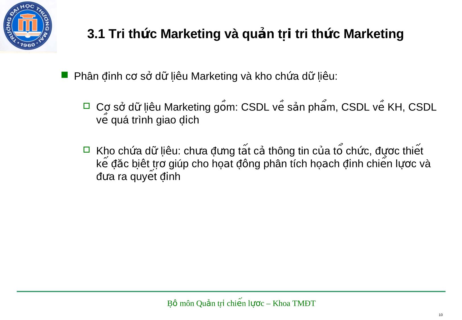 Bài giảng Marketing điện tử - Chương 3: Quản trị tri thức marketing trang 10