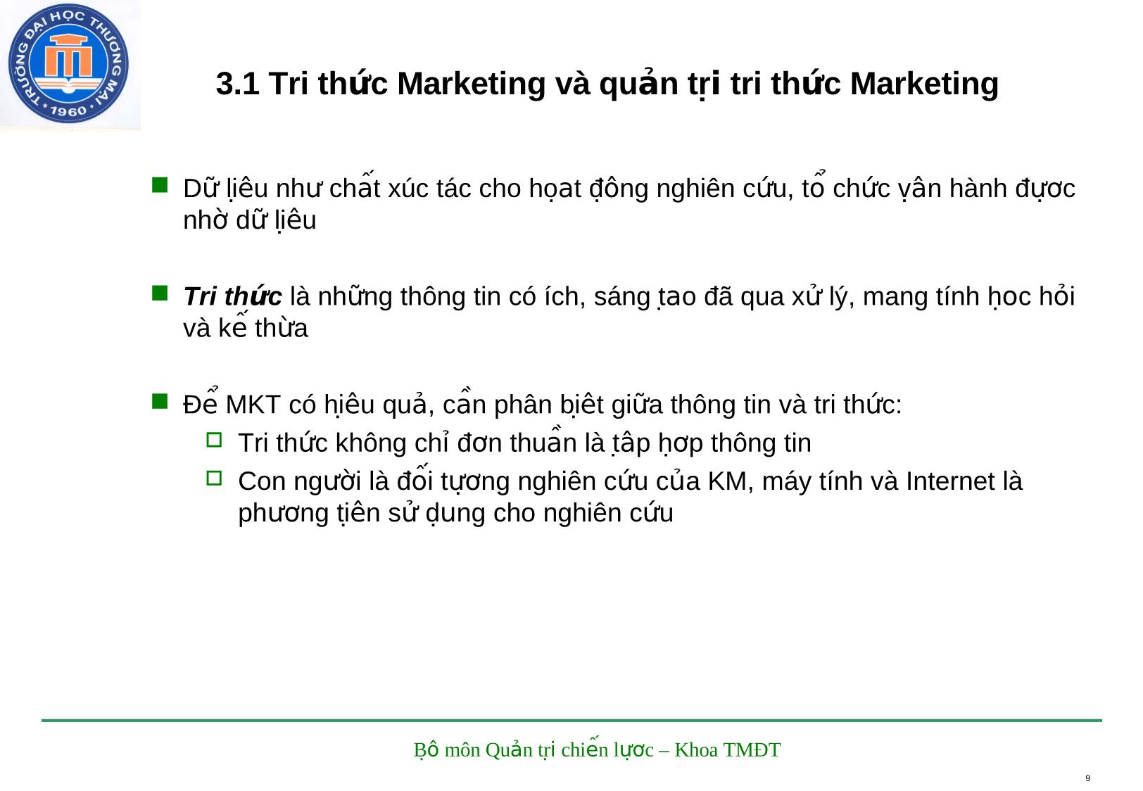 Bài giảng Marketing điện tử - Chương 3: Quản trị tri thức marketing trang 9