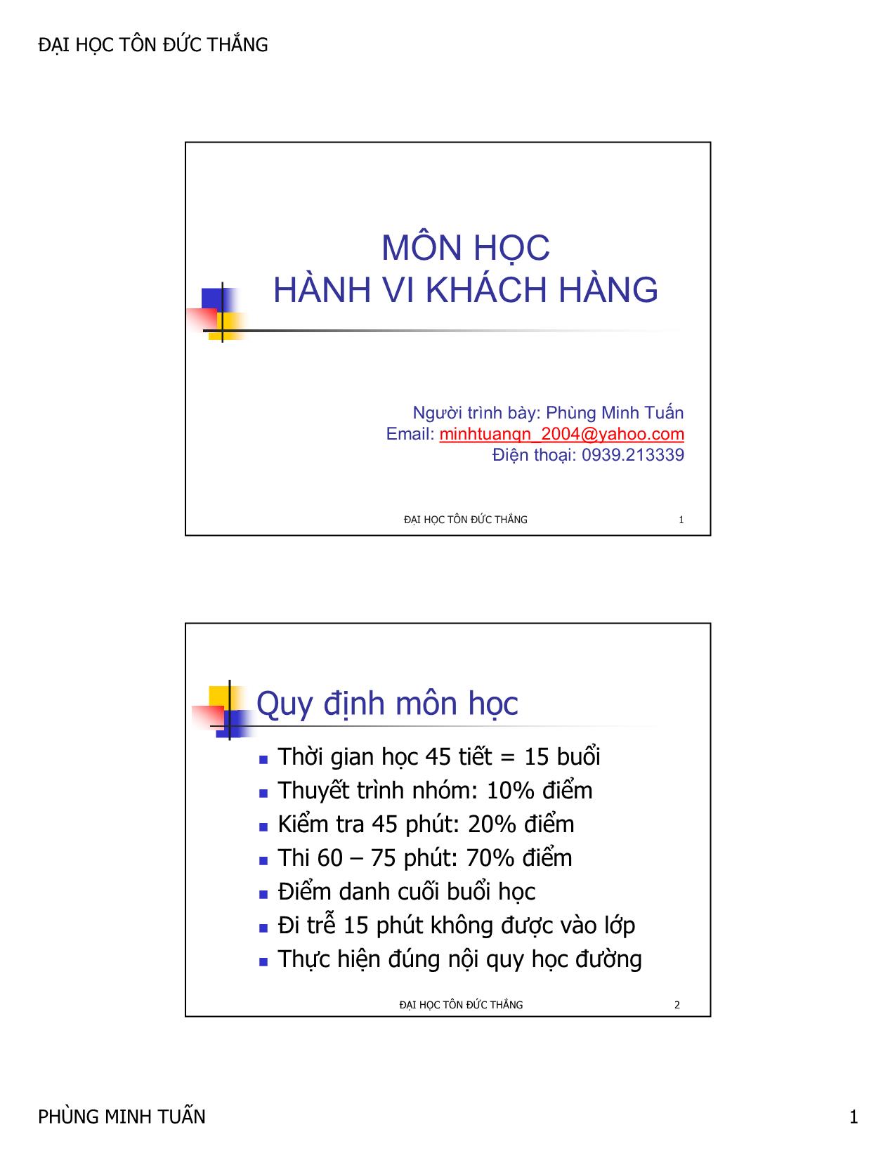 Bài giảng môn Hành vi khách hàng trang 2