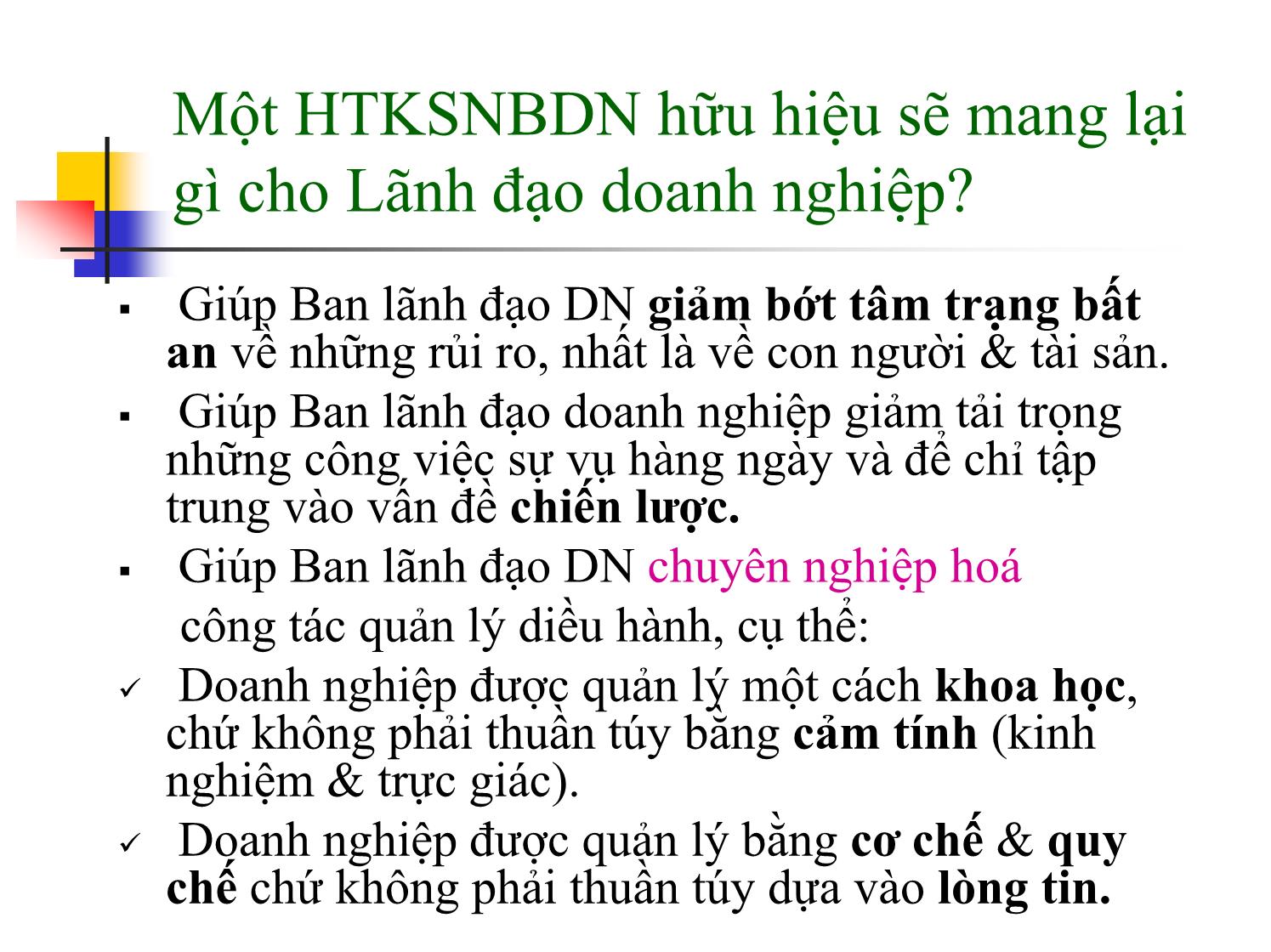 Bài giảng Quản trị kinh doanh - Thiết lập hệ thống kiểm soát nội bộ doanh nghiệp trang 6