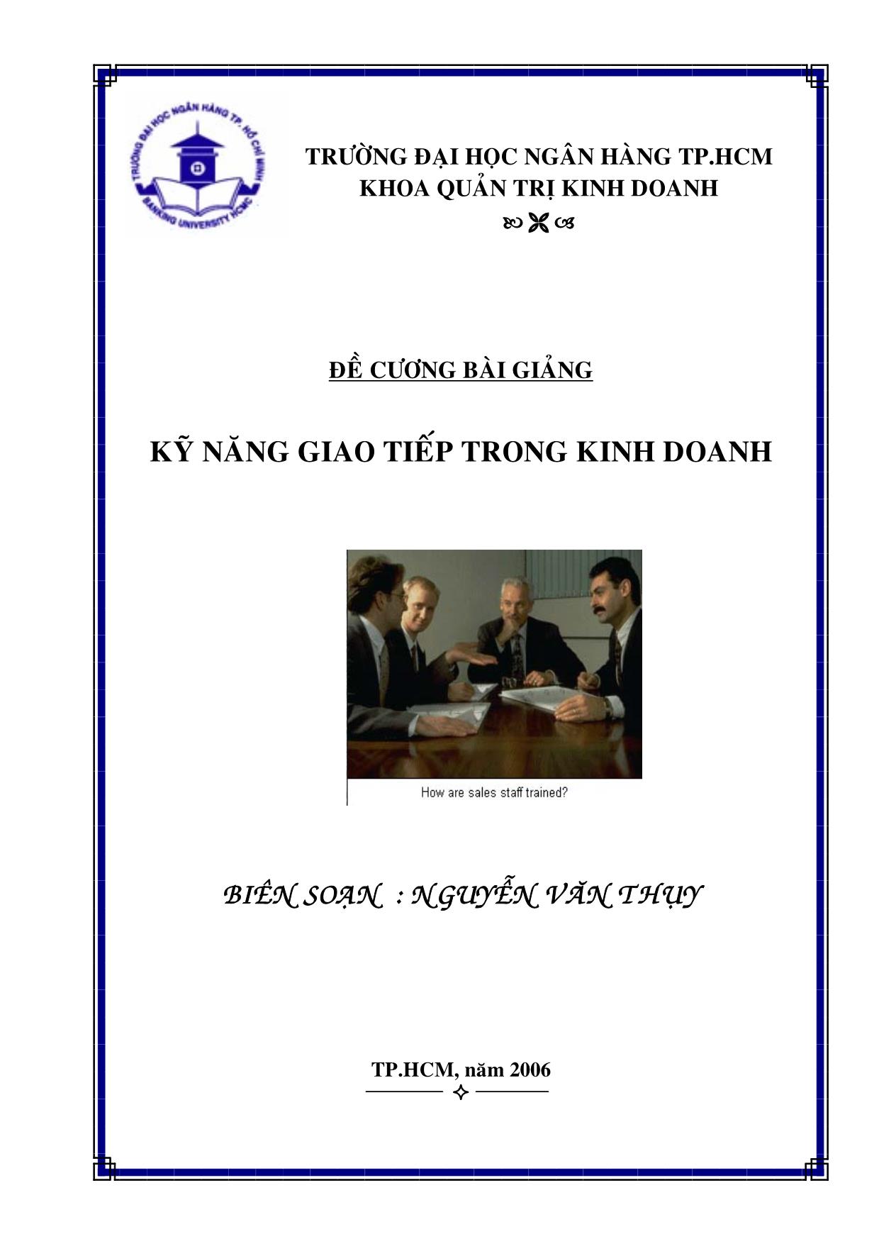 Bài giảng Kỹ năng giao tiếp trong kinh doanh trang 1