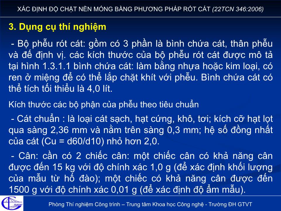 Đề tài Xác định độ chặt nền móng bằng phương pháp rót cát (22TCN 346:2006) trang 5