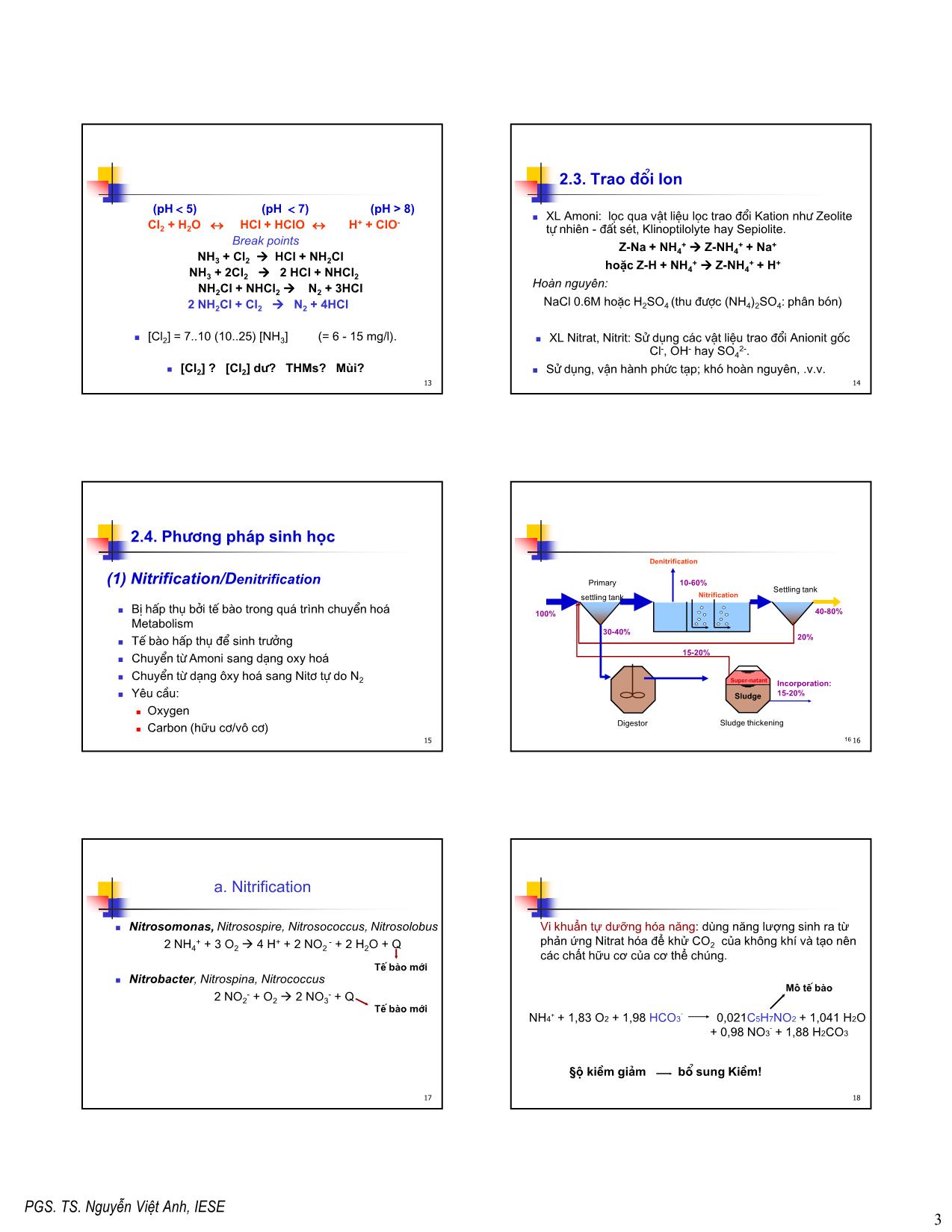 Bài giảng Xử lý các chất đặc biệt của nước - Xử lý các hợp chất Nitơ trong nước trang 3