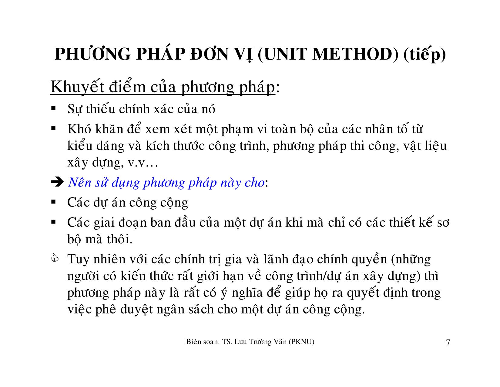 Bài giảng môn học Quản lý tài chánh trong xây dựng - Ước lượng chi phí giai đoạn trang 7