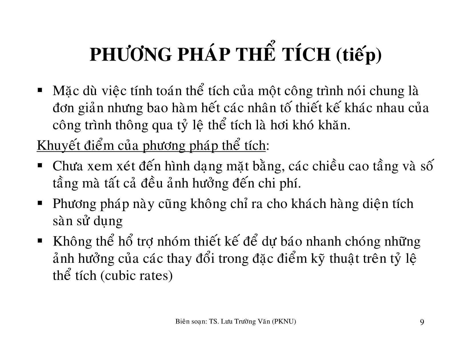 Bài giảng môn học Quản lý tài chánh trong xây dựng - Ước lượng chi phí giai đoạn trang 9