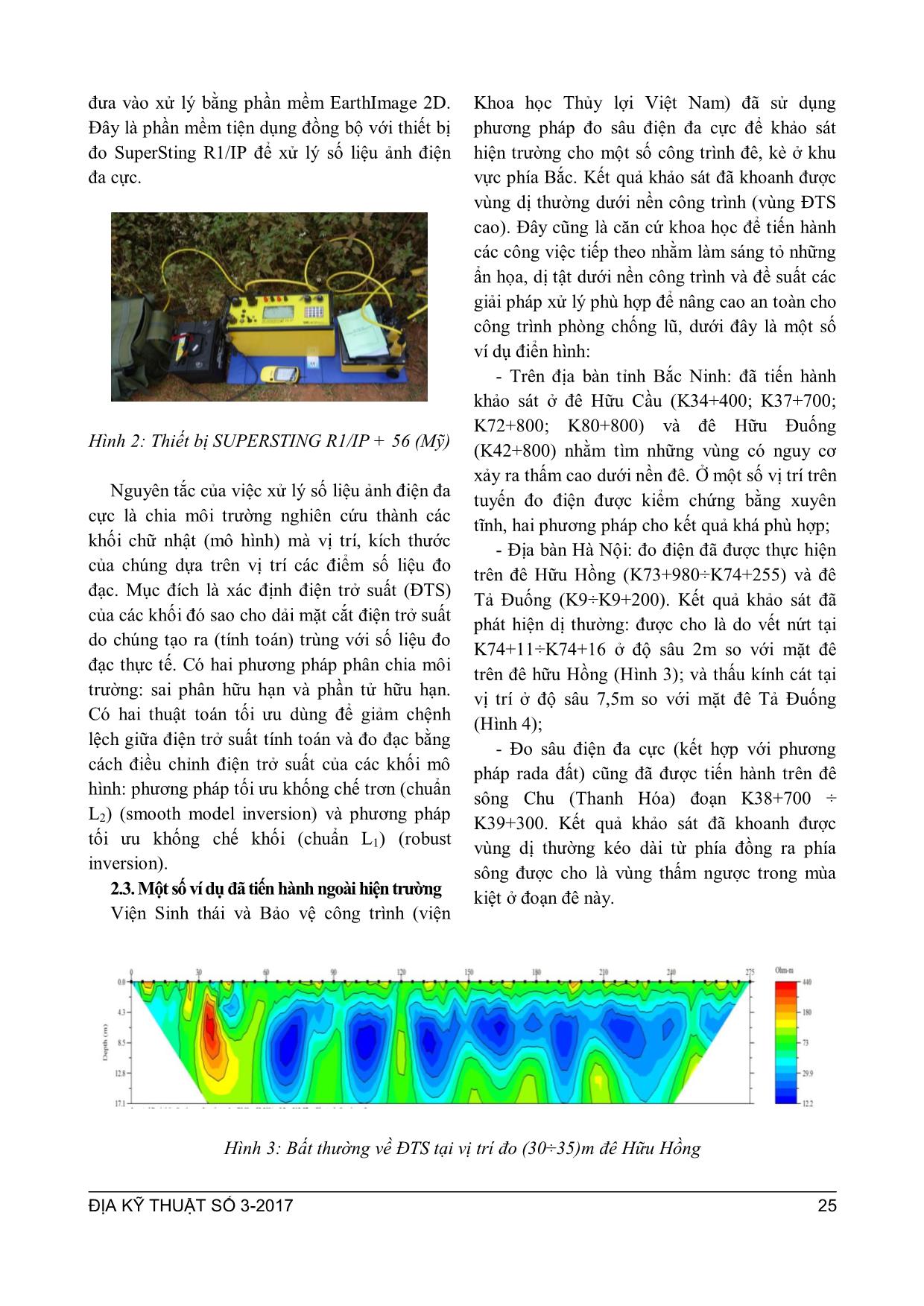 Nghiên cứu xói ngầm dưới nền đê bằng phương pháp đo sâu điện đa cực trang 3