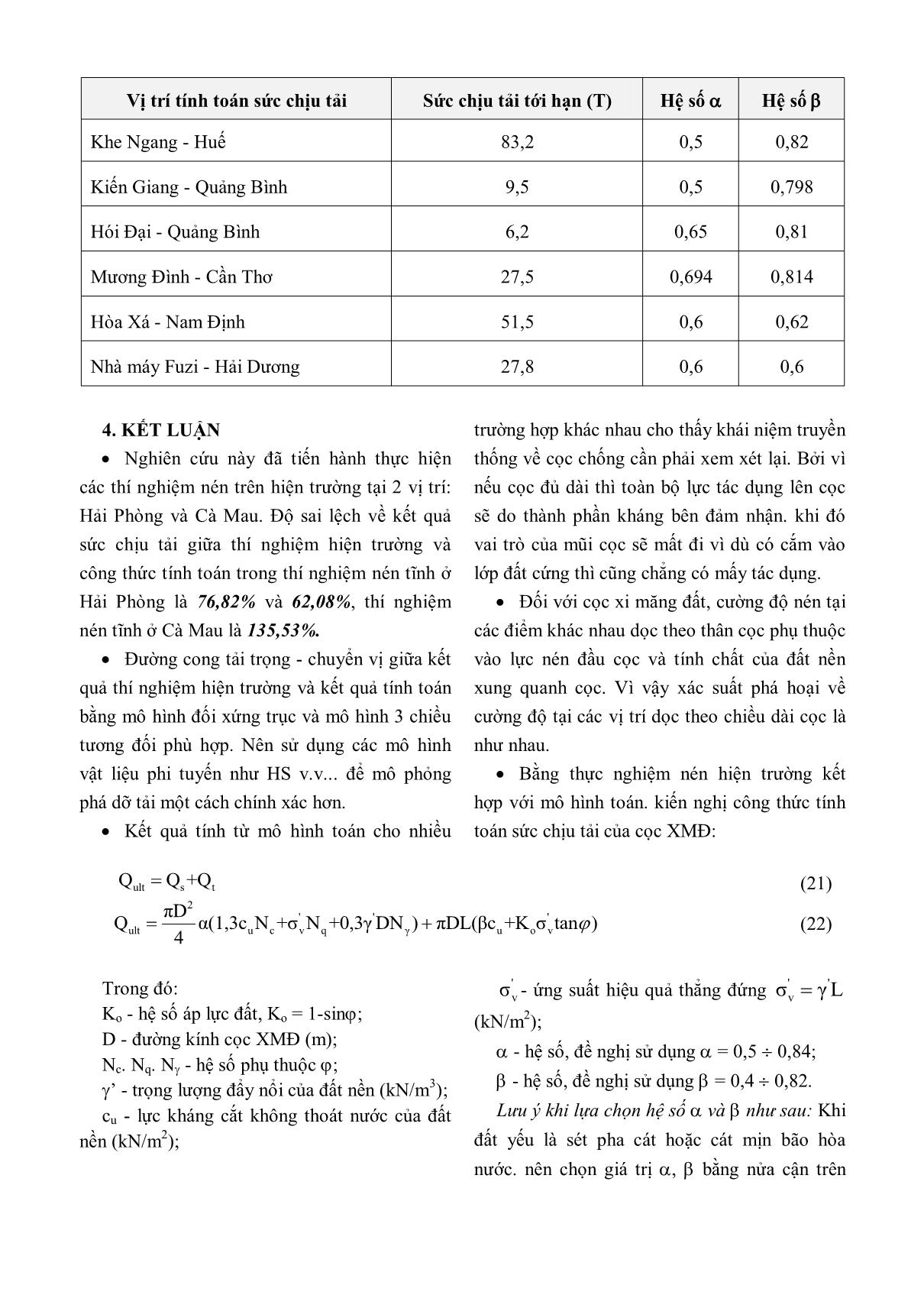 Tính toán sức chịu tải của cọc xi măng đất tạo bởi Jet Grouting: Lý thuyết - Mô hình số - Thí nghiệm hiện trường trang 9