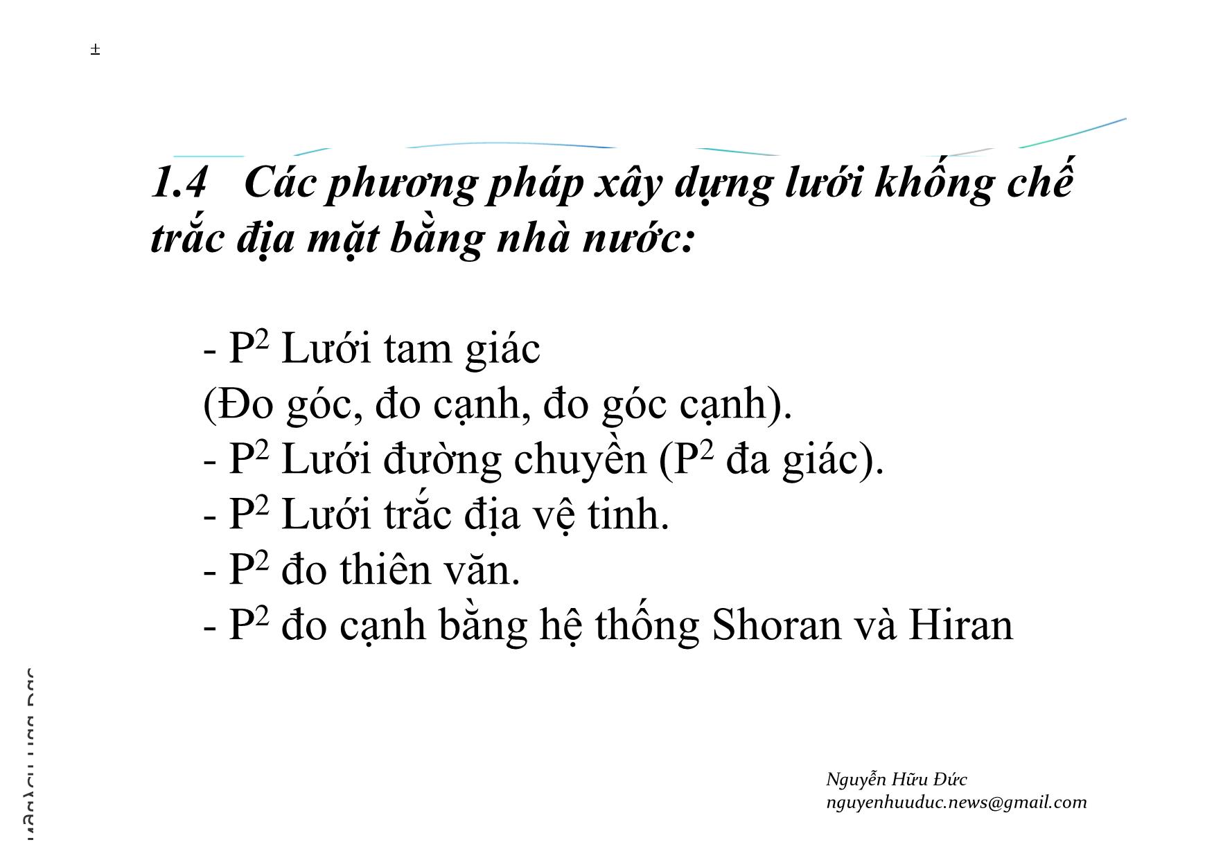 Bài giảng Xây dựng lưới trắc địa - Chương 1: Lưới khống chế trắc địa nhà nước trang 9