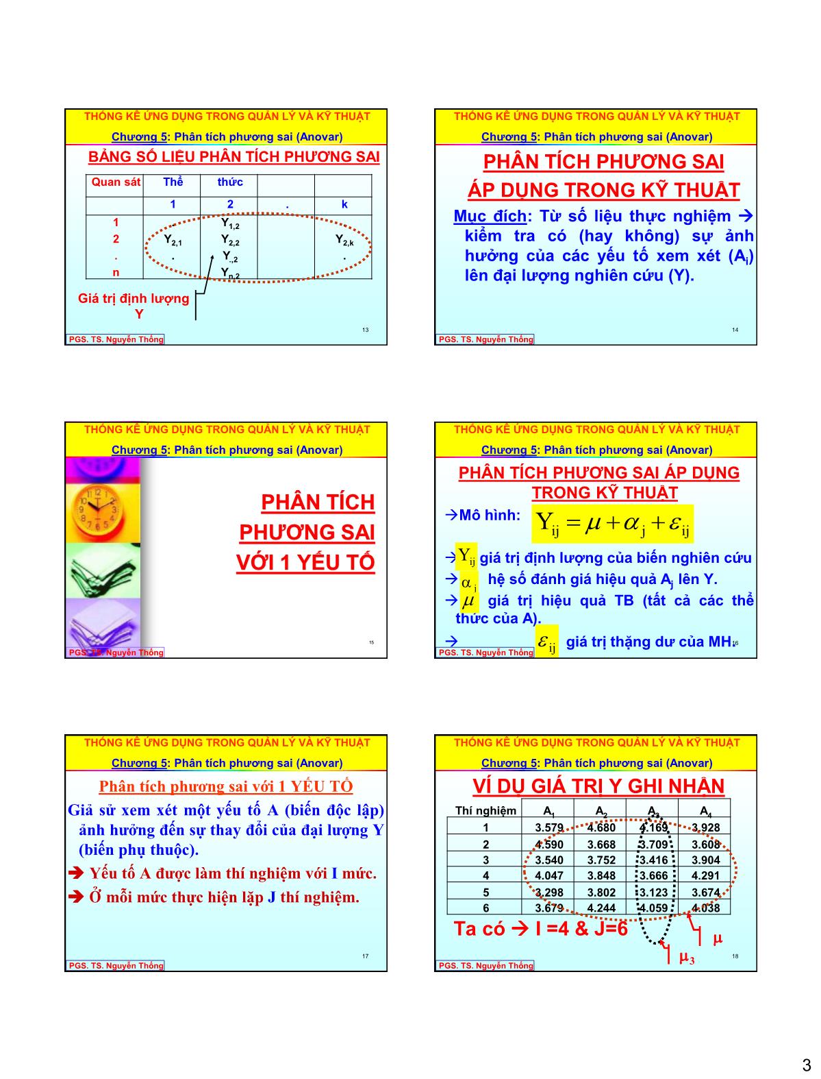 Bài giảng Thống kê ứng dụng trong quản lý & kỹ thuật - Chương 5: Phân tích phương sai (ANOVA) trang 3