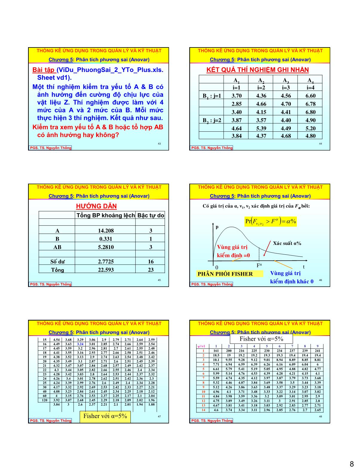 Bài giảng Thống kê ứng dụng trong quản lý & kỹ thuật - Chương 5: Phân tích phương sai (ANOVA) trang 8