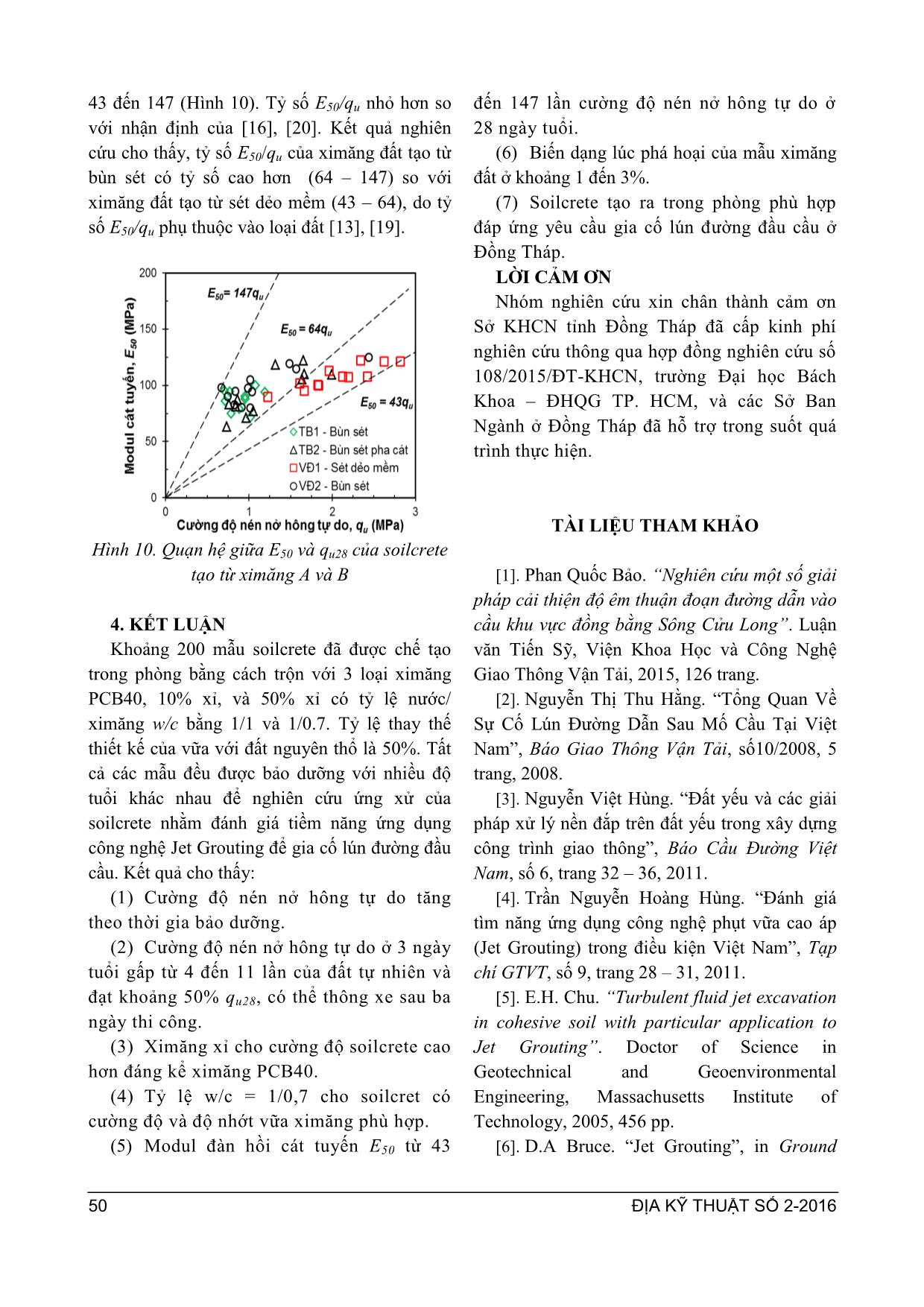 Ứng xử Soilcrete trong phõng tạo ra từ đất ở cầu Tám Bang và Vàm Đinh mô phỏng công nghệ Jet Grouting trang 9