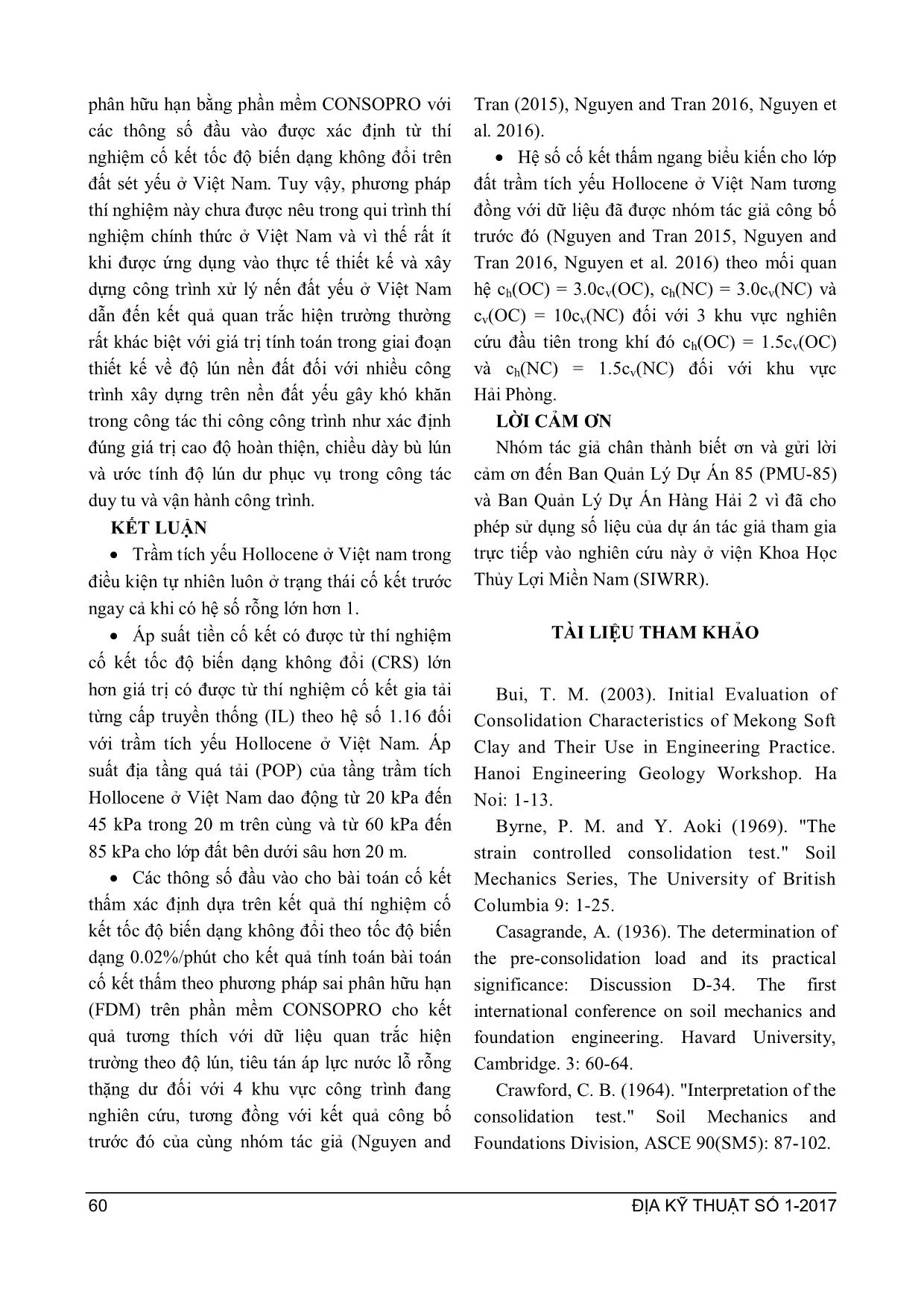 Xác định đặc trưng đất sét yếu Việt Nam theo thí nghiệm cố kết tốc độ biến dạng không đổi sử dụng trong phân tích bài cố kết thấm trang 10