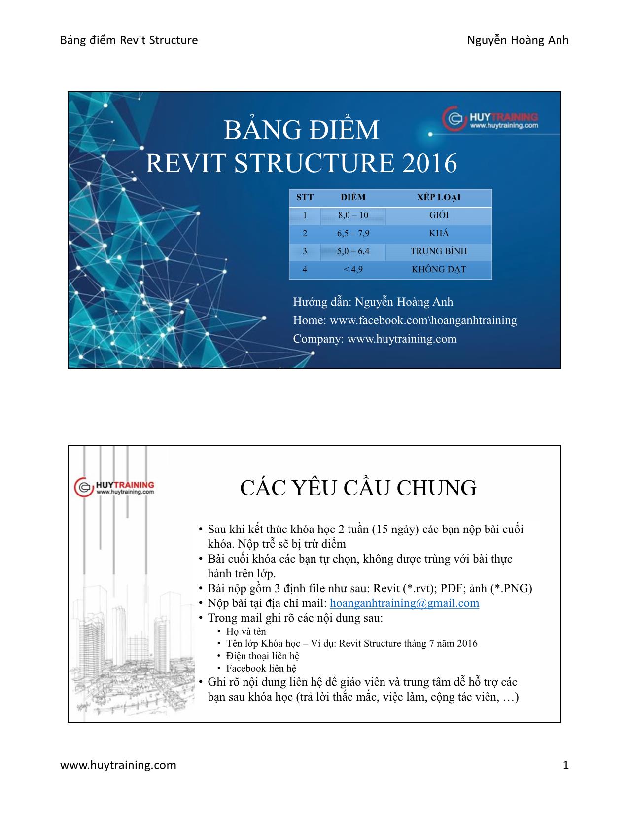 Bài giảng Bảng điểm Revit Structure trang 1