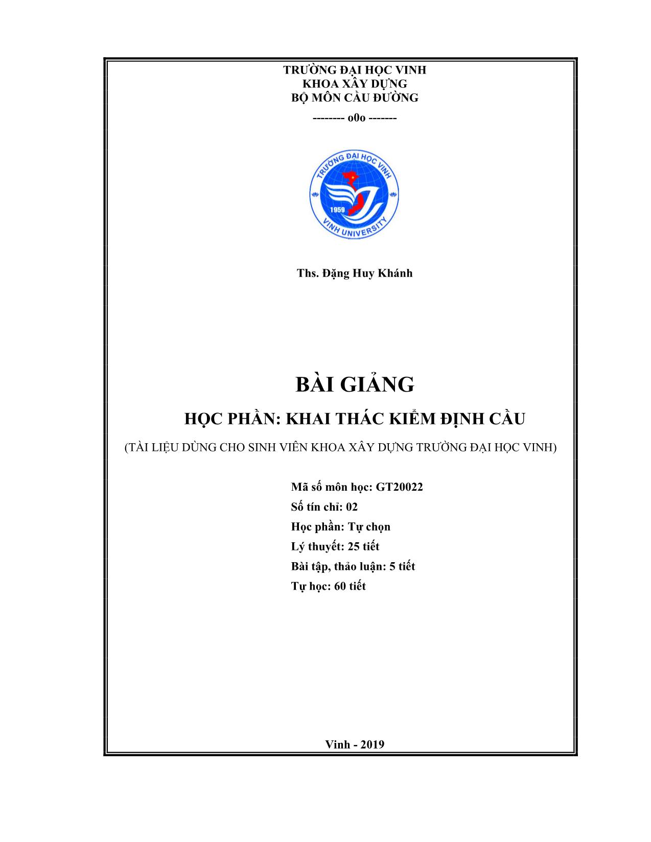 Bài giảng Khai thác kiểm định cầu trang 2