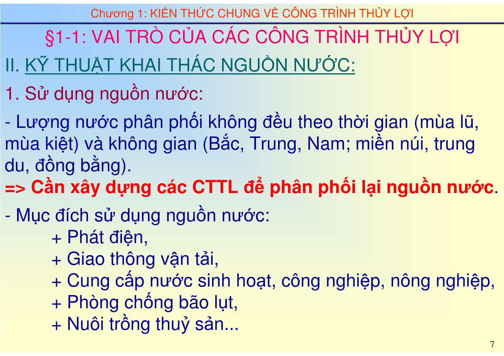 Bài giảng Thủy công - Chương 1: Kiến thức chung về công trình thủy lợi trang 7